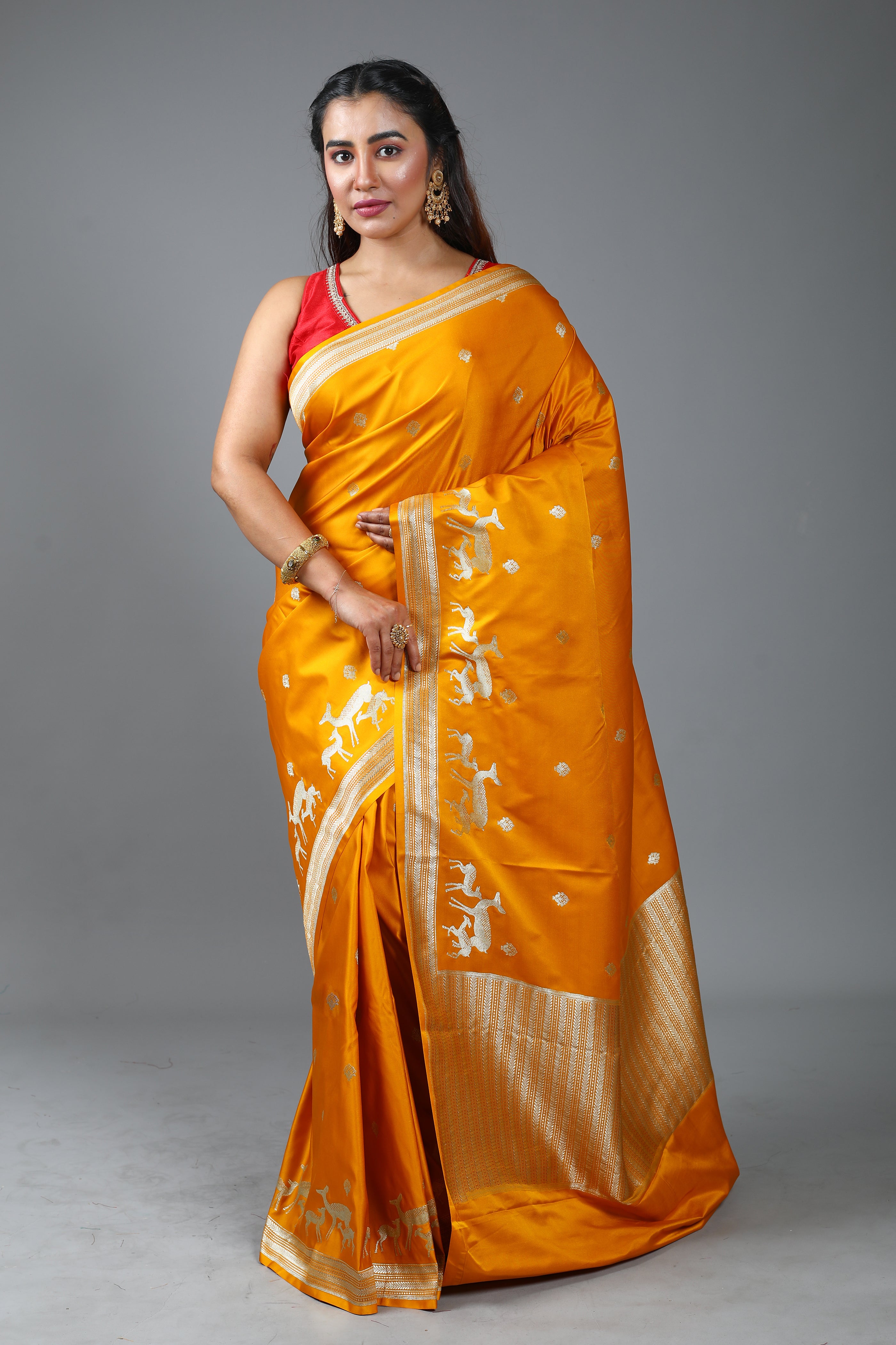 Yellow Blended Mushro Silk Saree