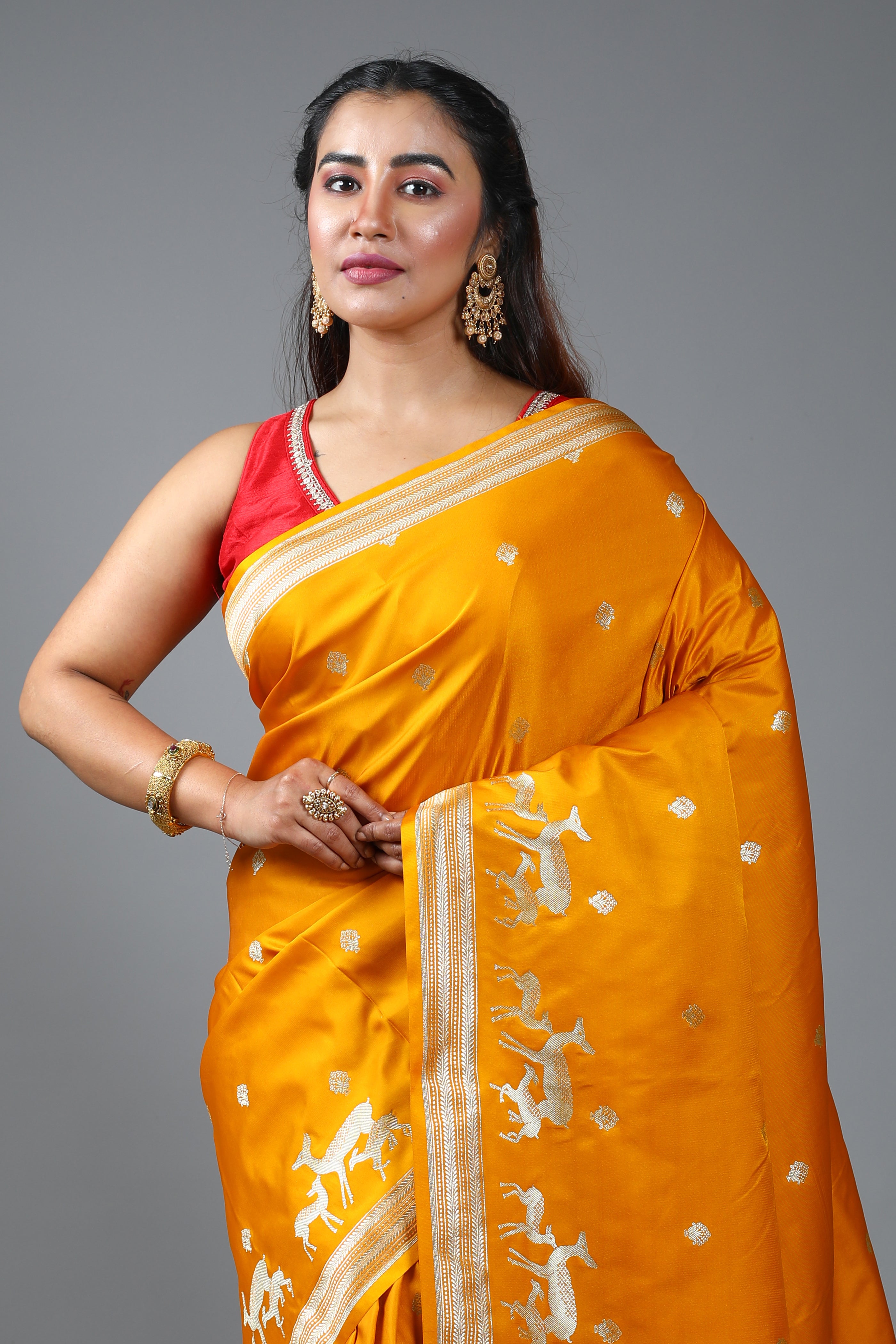 Yellow Blended Mushro Silk Saree