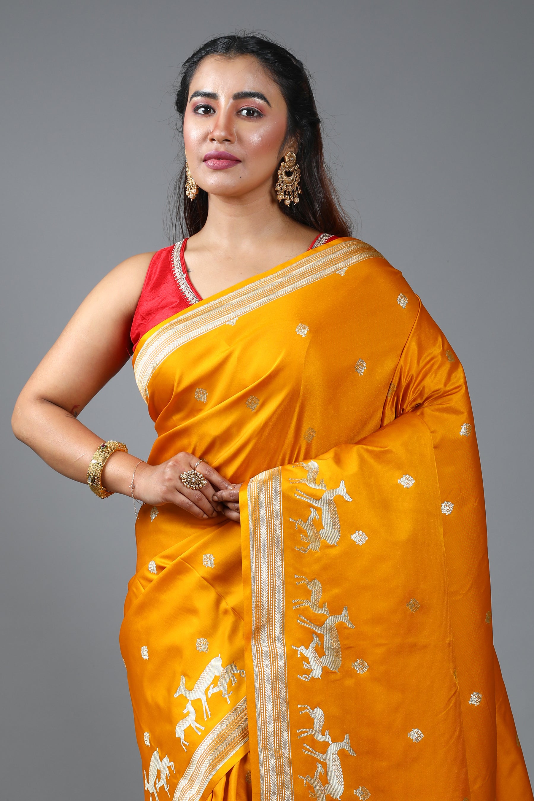 Yellow Blended Mushro Silk Saree