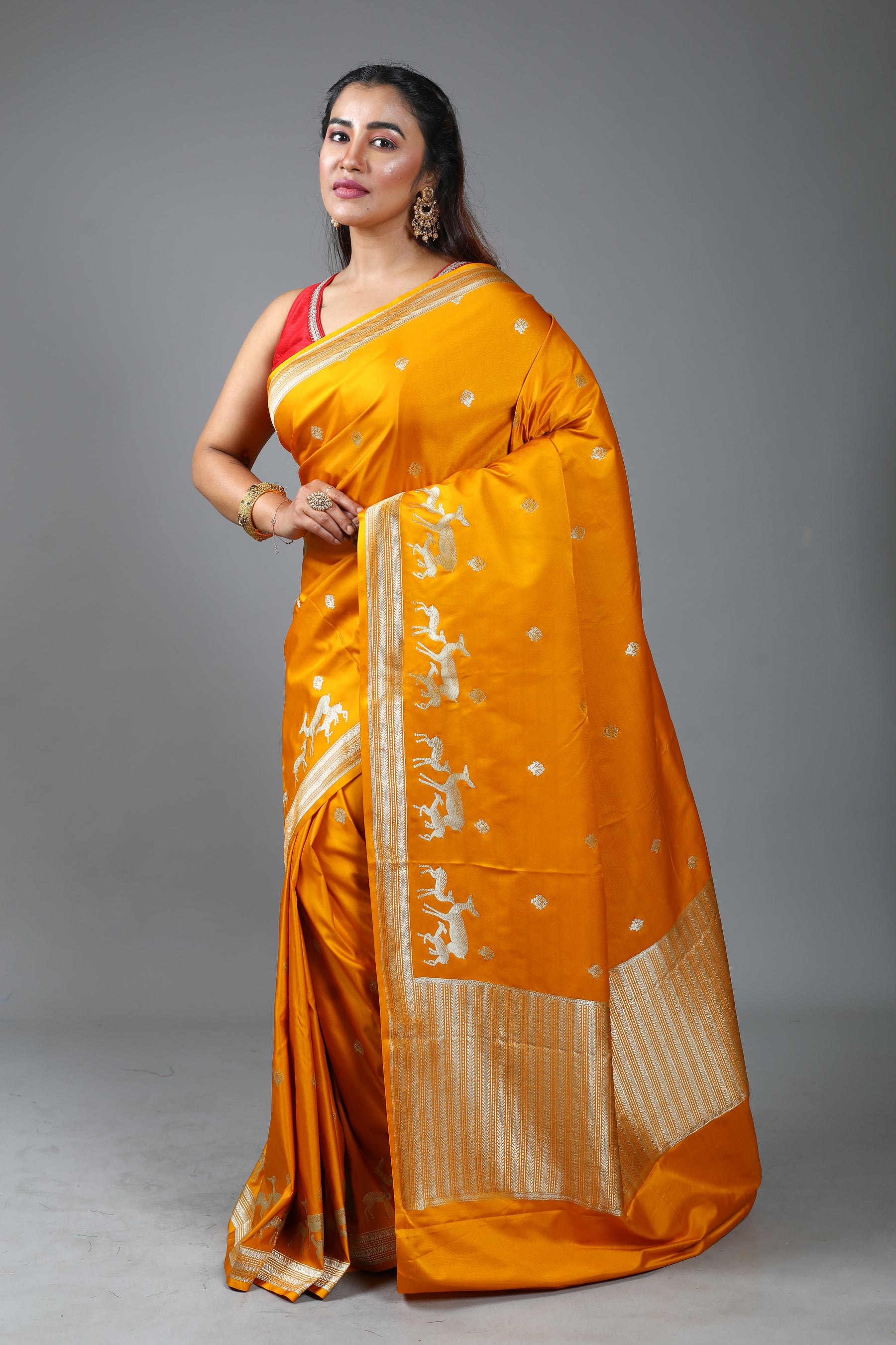 Yellow Blended Mushro Silk Saree
