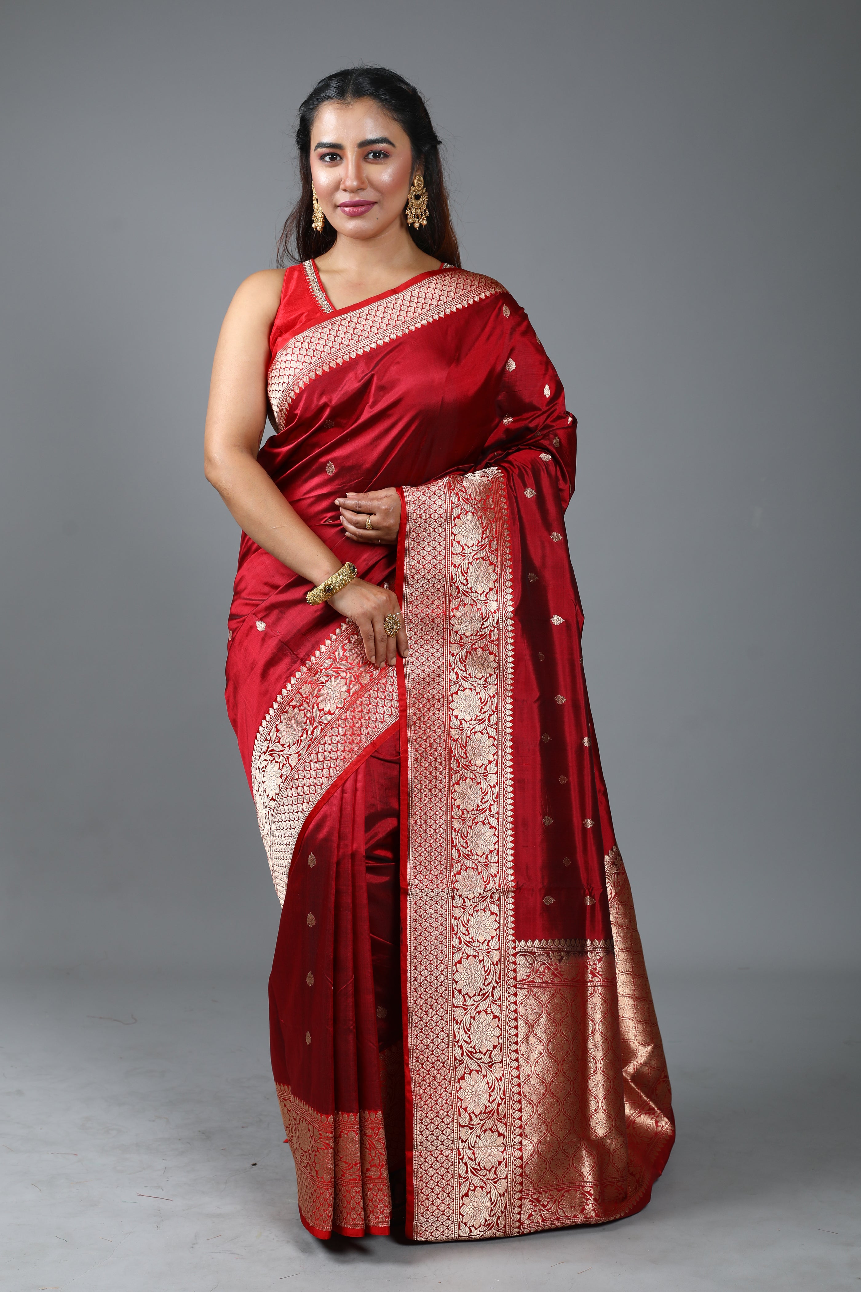 Maroon Pure Katan Silk Saree