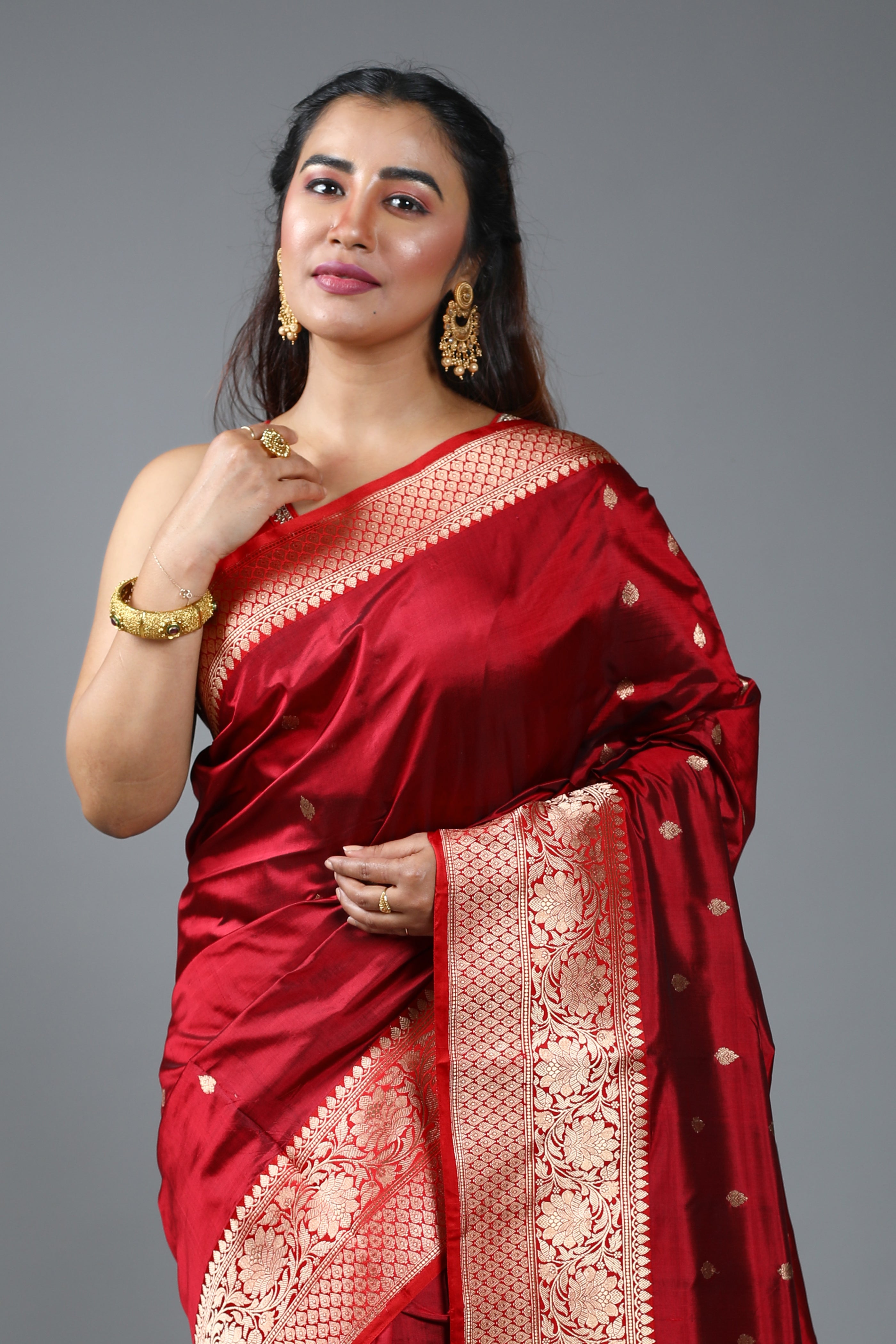 Maroon Pure Katan Silk Saree