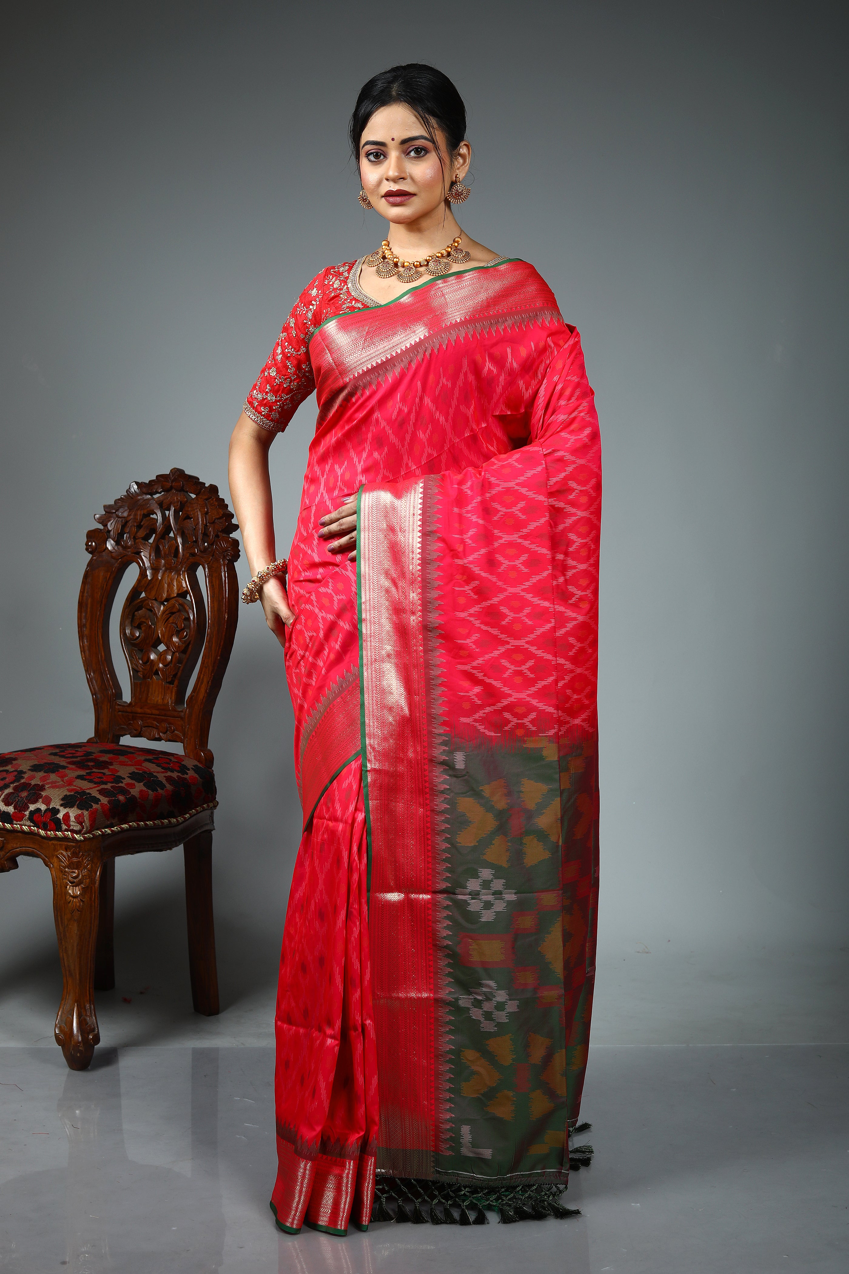 Pink Blended Ikkat Silk Saree