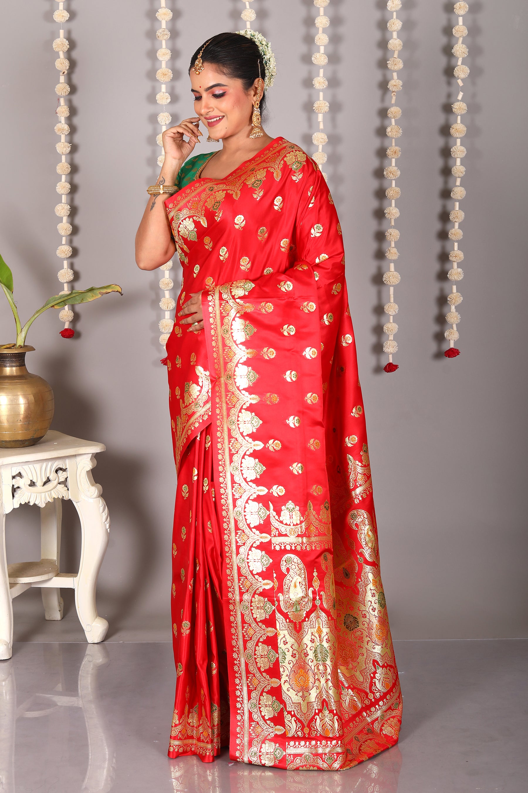 Red Pure Banarasi Silk Saree - Keya Seth Exclusive