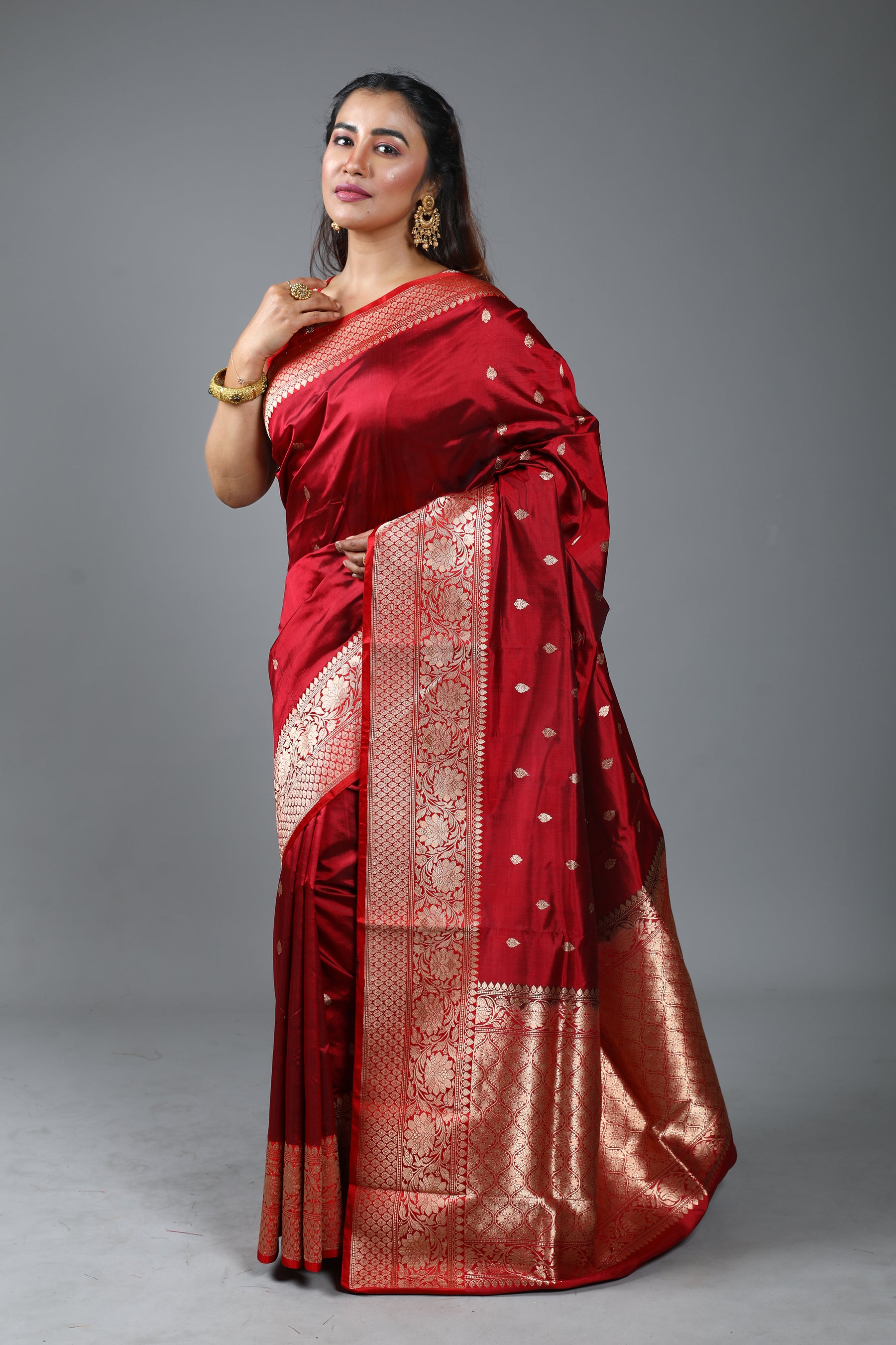 Maroon Pure Katan Silk Saree