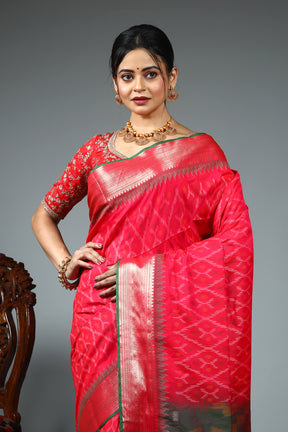 Pink Blended Ikkat Silk Saree