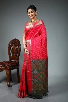 Pink Blended Ikkat Silk Saree