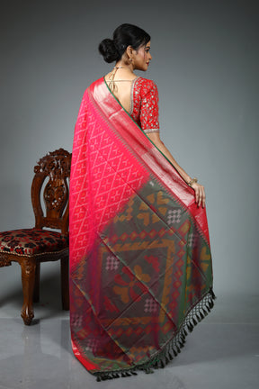 Pink Blended Ikkat Silk Saree