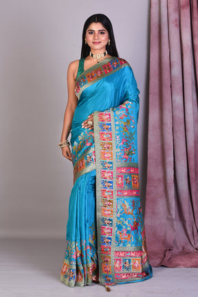 Designer Rama Green Blended Silk Saree with Threadwork - Keya Seth Exclusive