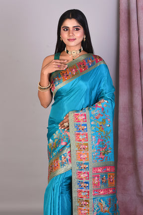 Designer Rama Green Blended Silk Saree with Threadwork - Keya Seth Exclusive