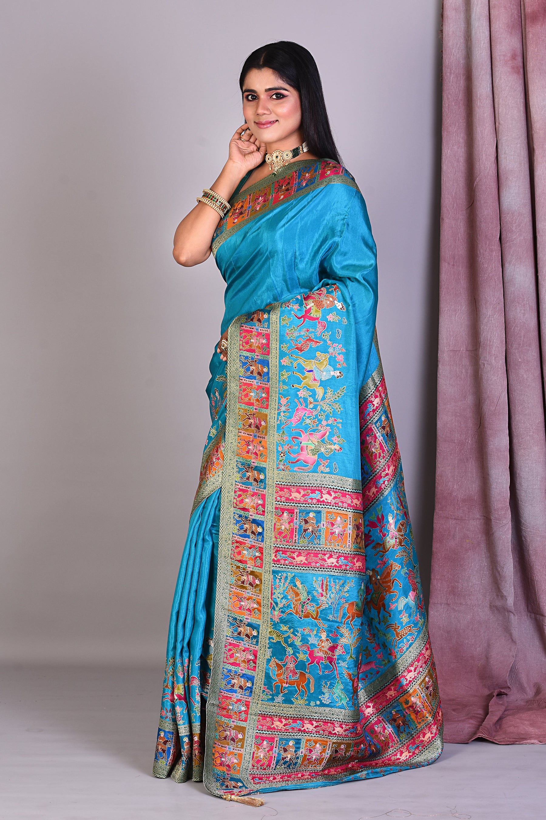 Designer Rama Green Blended Silk Saree with Threadwork - Keya Seth Exclusive