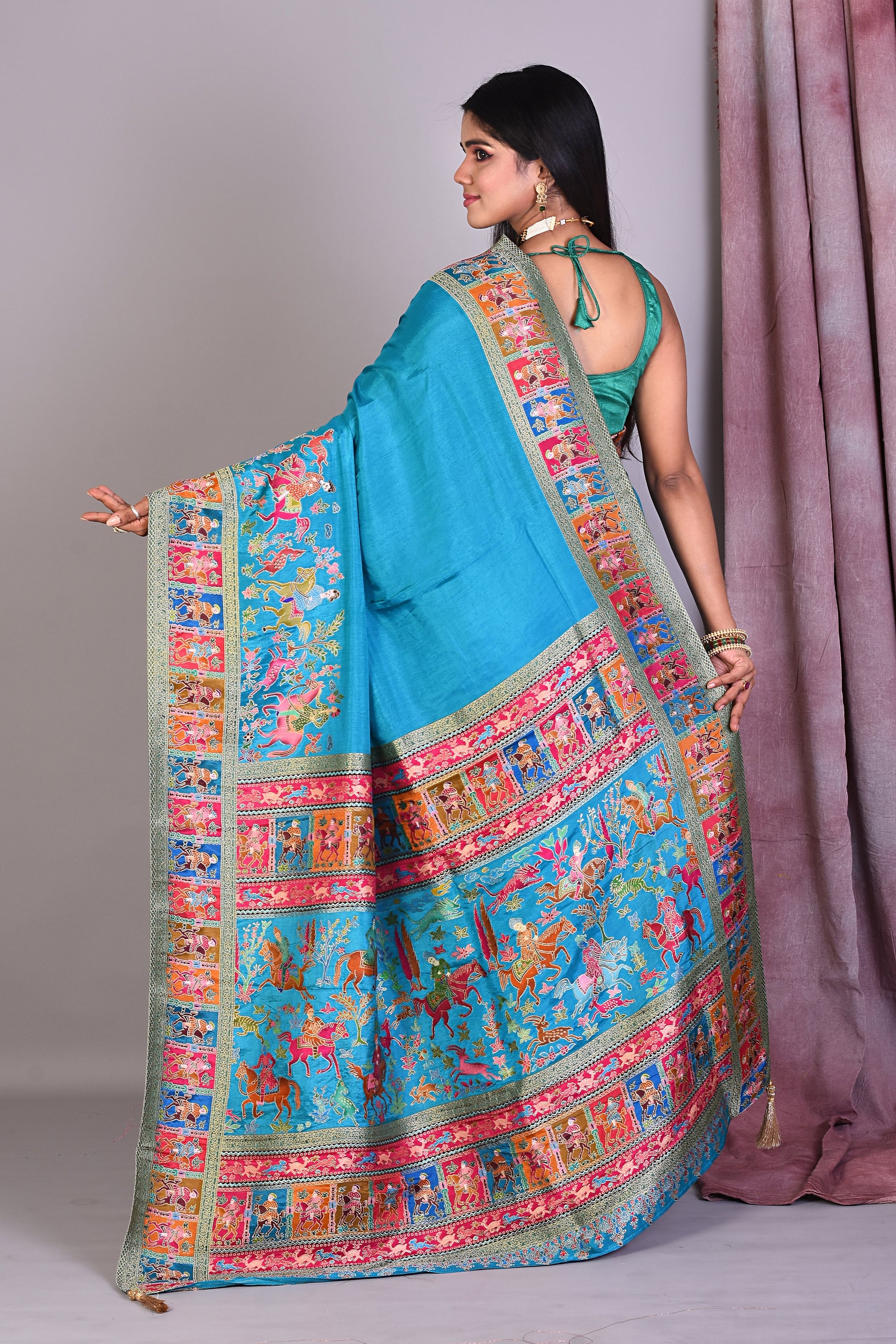 Designer Rama Green Blended Silk Saree with Threadwork - Keya Seth Exclusive