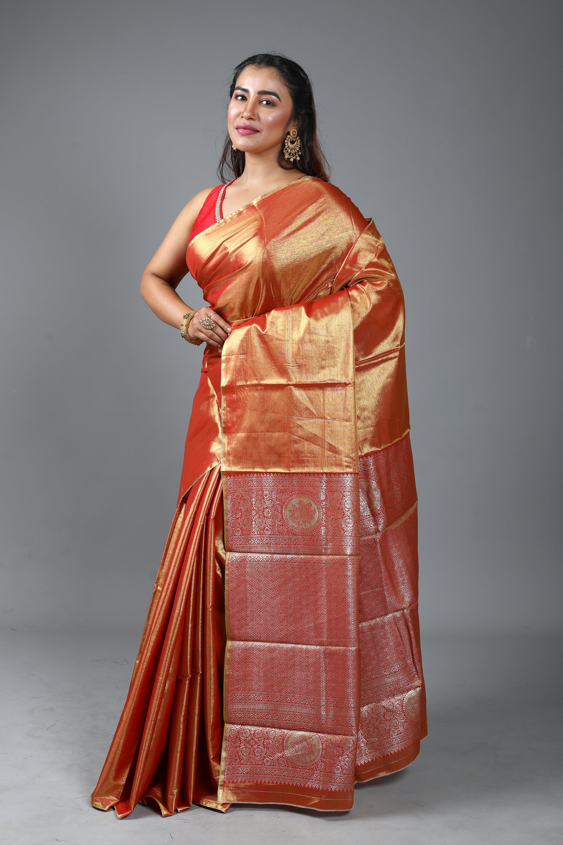Red Blended Tissue Kanjivaram Saree