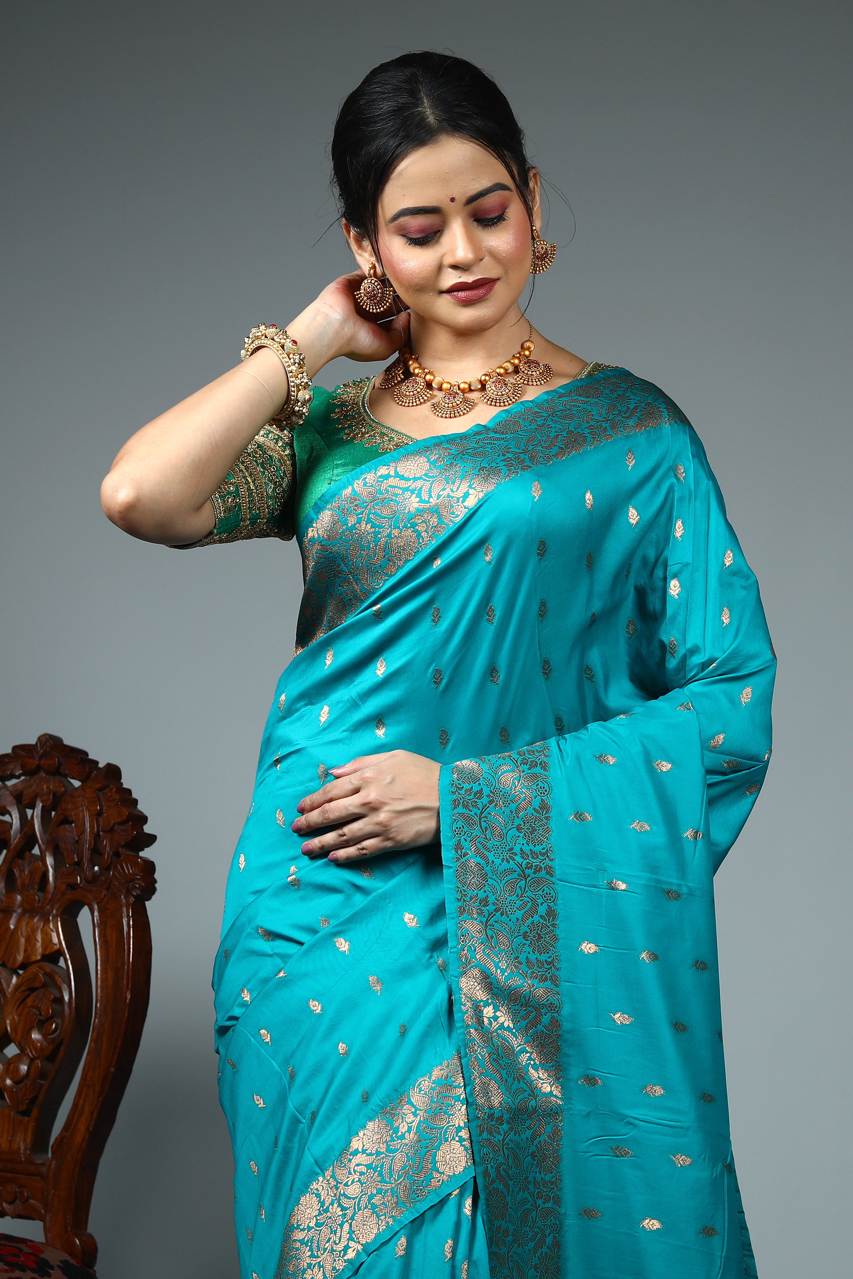 Sea Green Blended Silk Saree