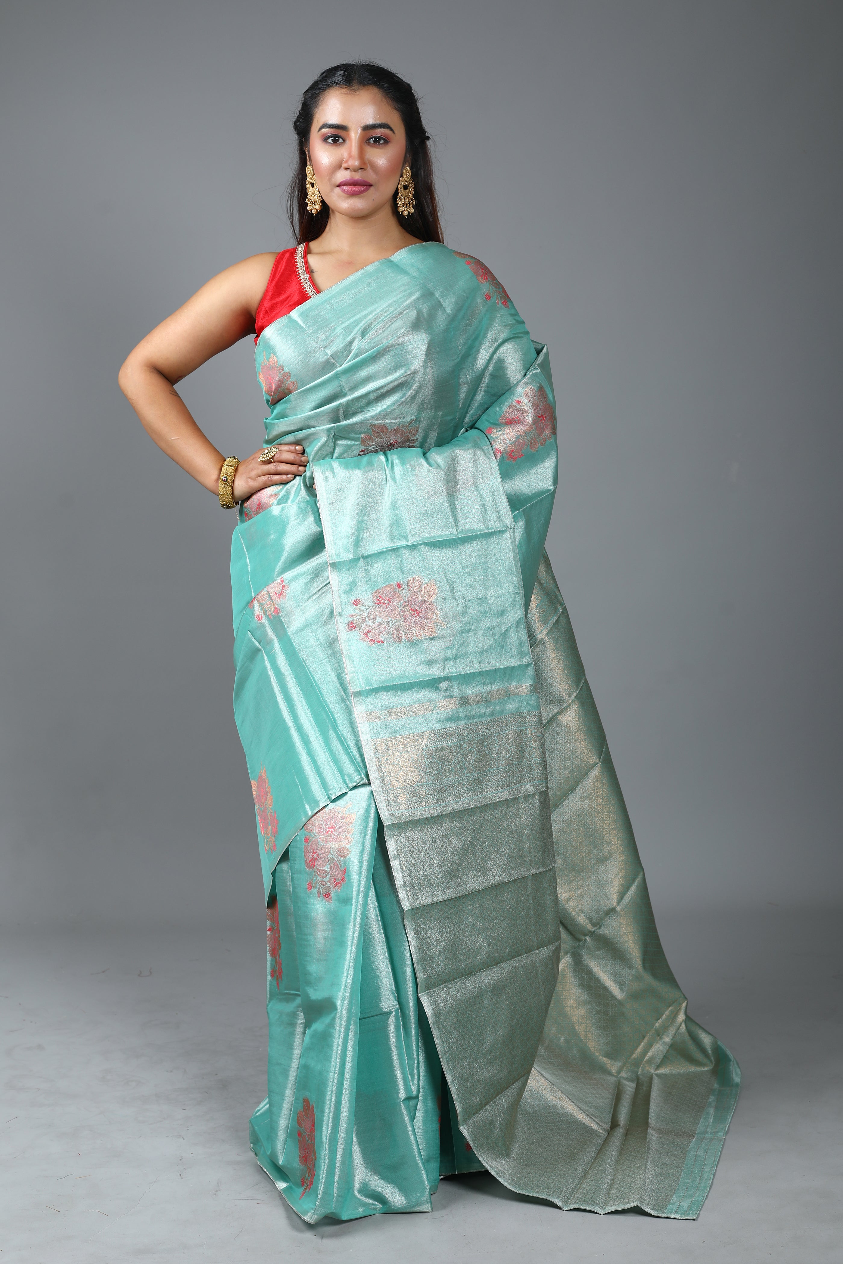 Sea Green Blended Tissue Kanjivaram Saree