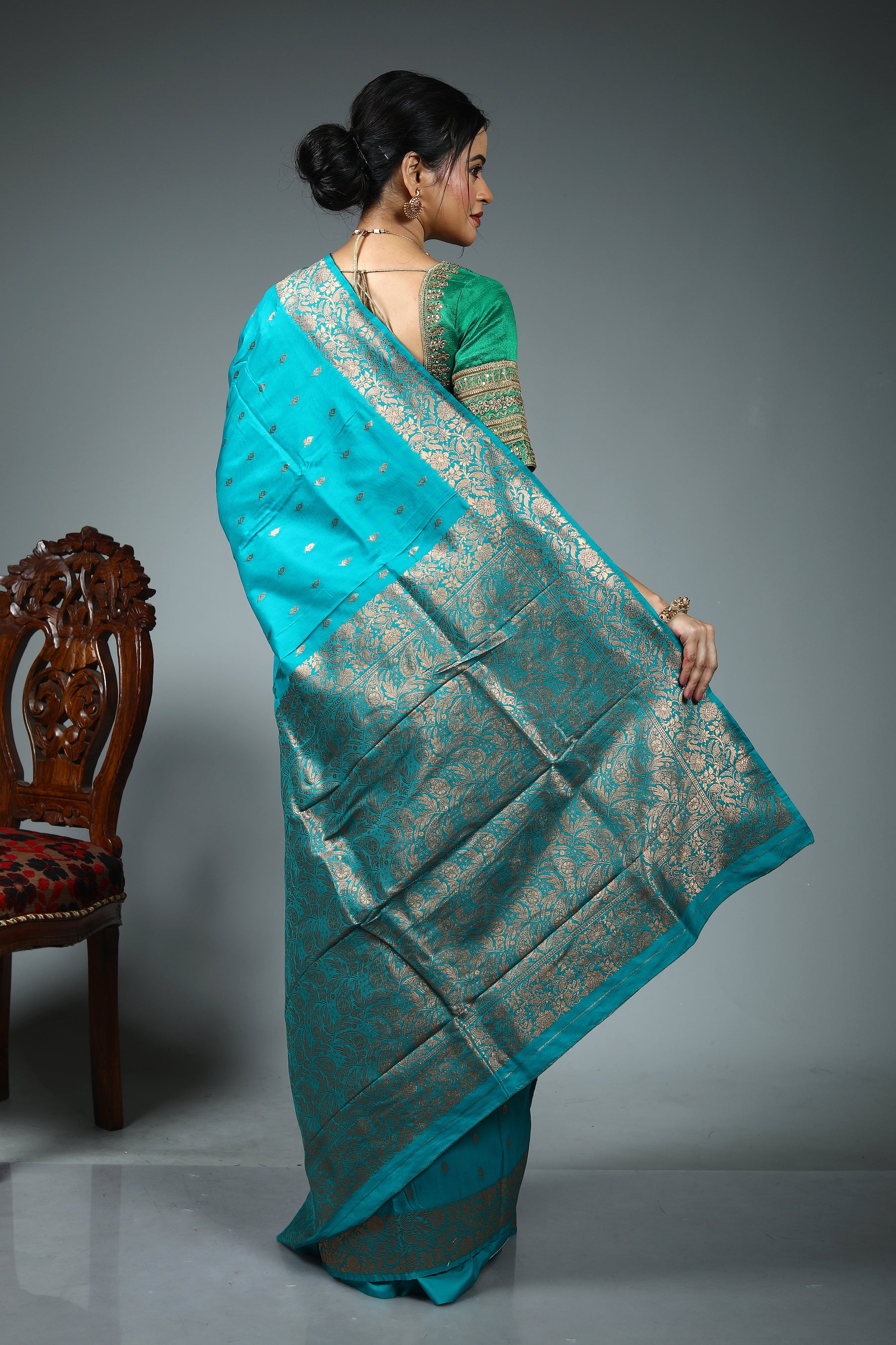 Sea Green Blended Silk Saree