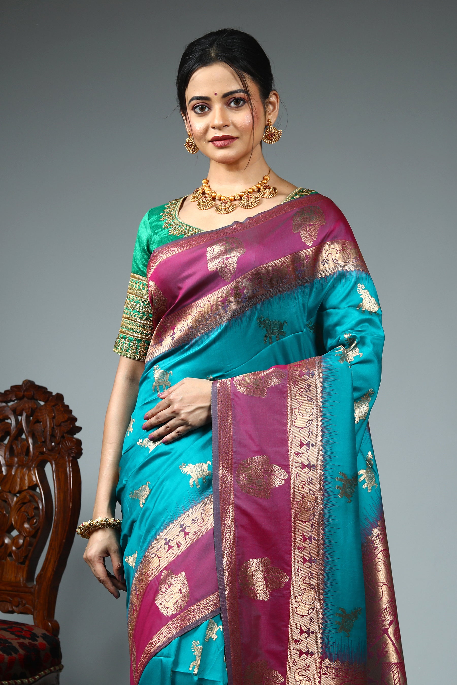 Sea Green Blended Katan Silk Saree