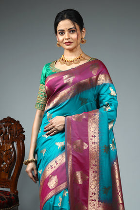 Sea Green Blended Katan Silk Saree