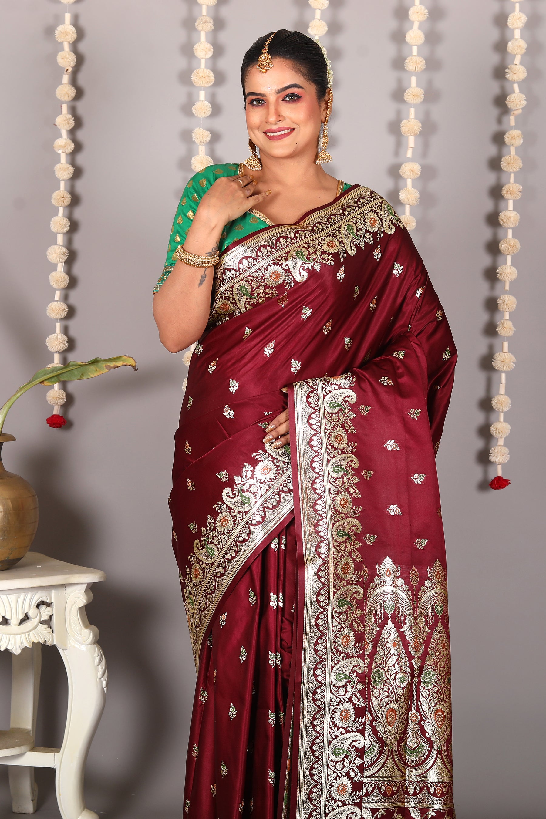 Wine Pure Banarasi Silk Saree - Keya Seth Exclusive