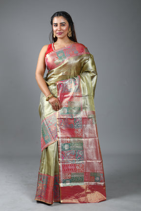 Olive Blended Tissue Kanjivaram Saree