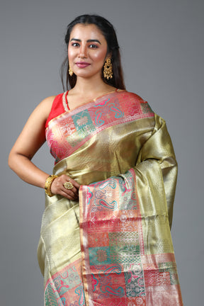 Olive Blended Tissue Kanjivaram Saree