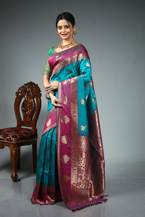 Sea Green Blended Katan Silk Saree