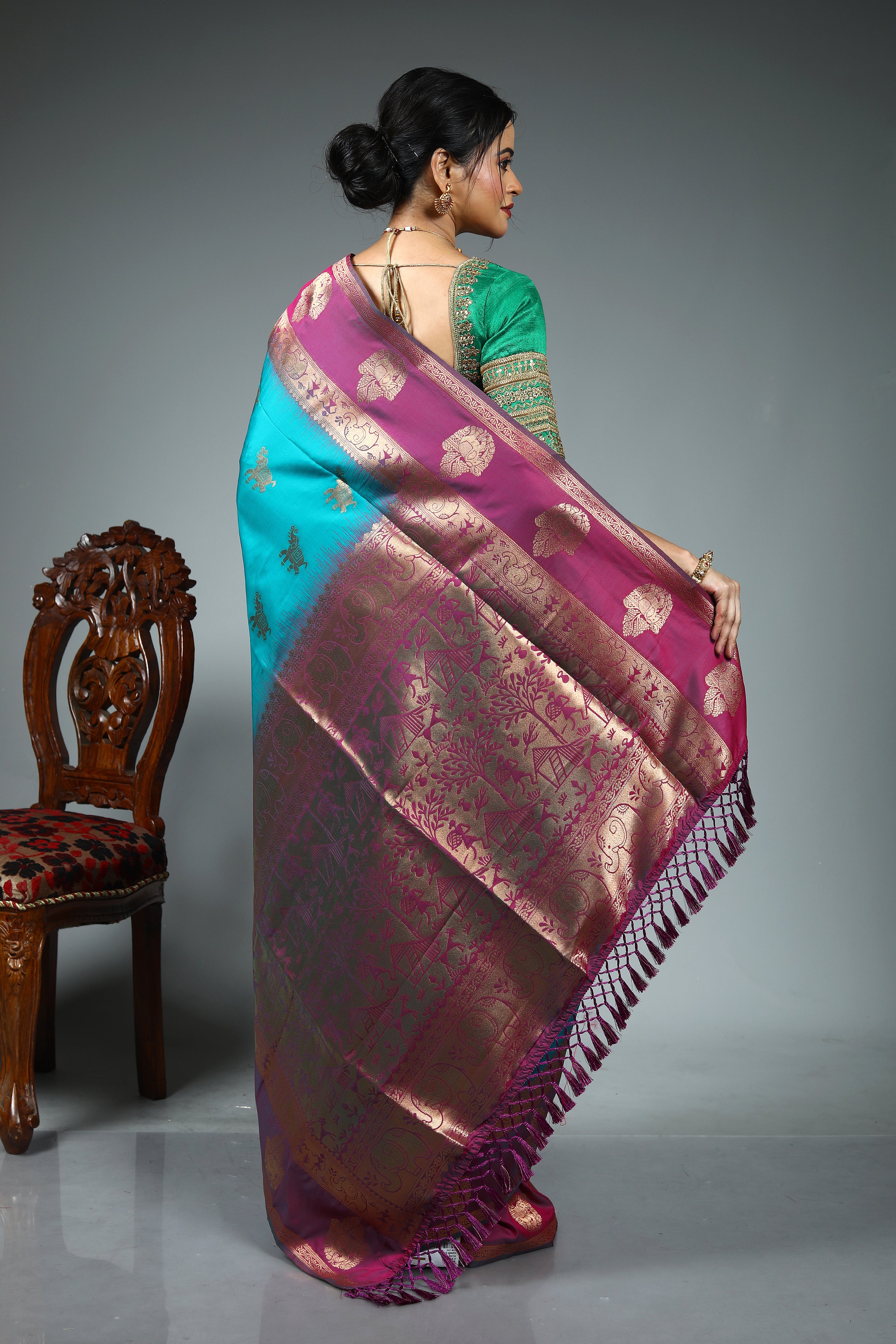 Sea Green Blended Katan Silk Saree