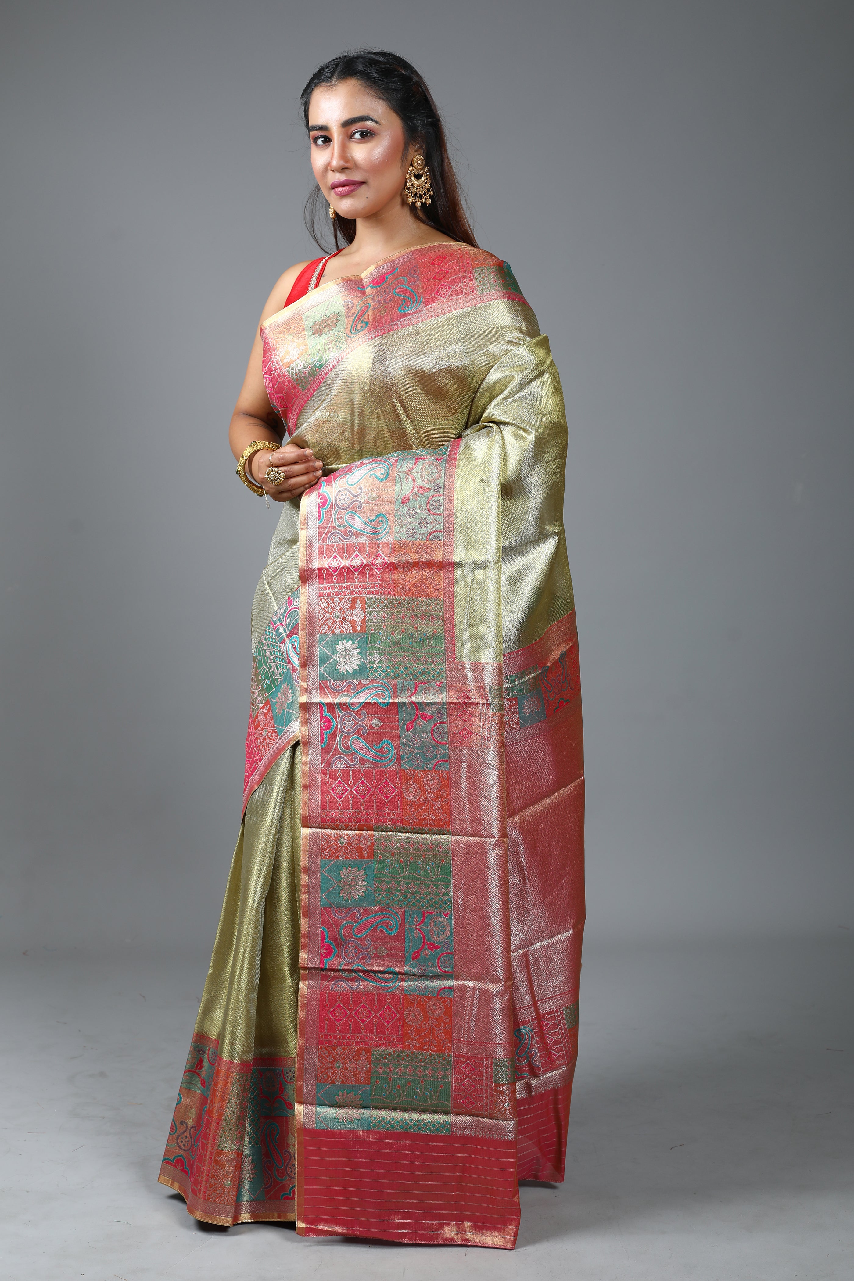Olive Blended Tissue Kanjivaram Saree