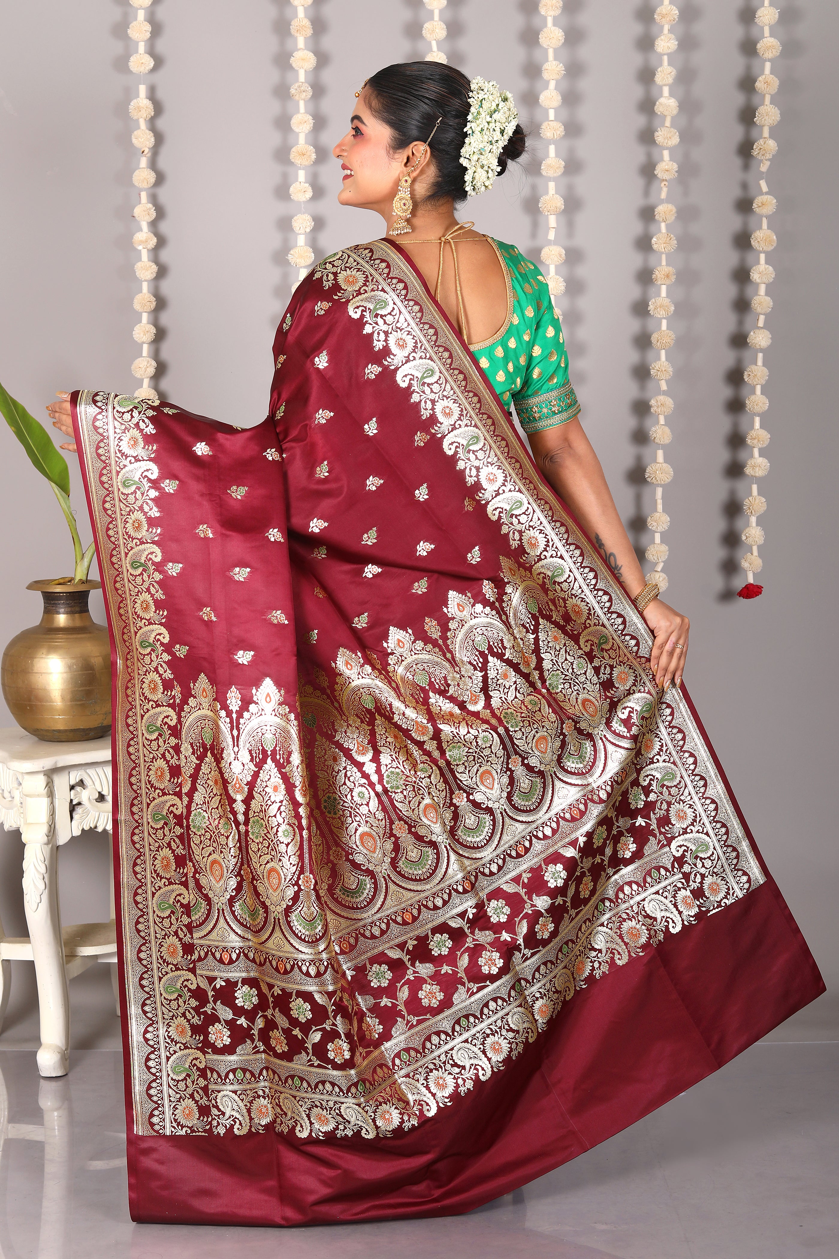 Wine Pure Banarasi Silk Saree - Keya Seth Exclusive
