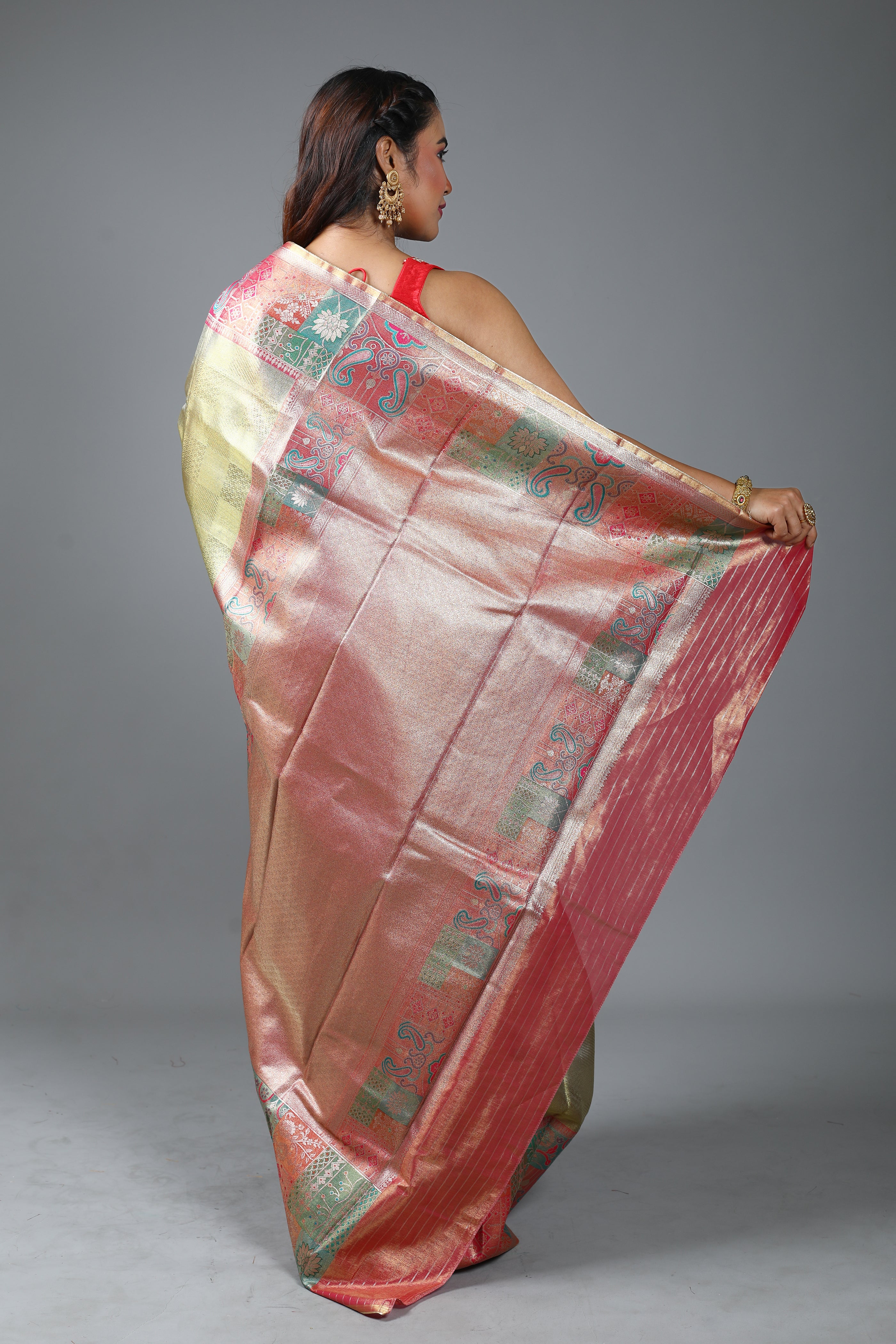 Olive Blended Tissue Kanjivaram Saree