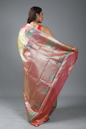 Olive Blended Tissue Kanjivaram Saree