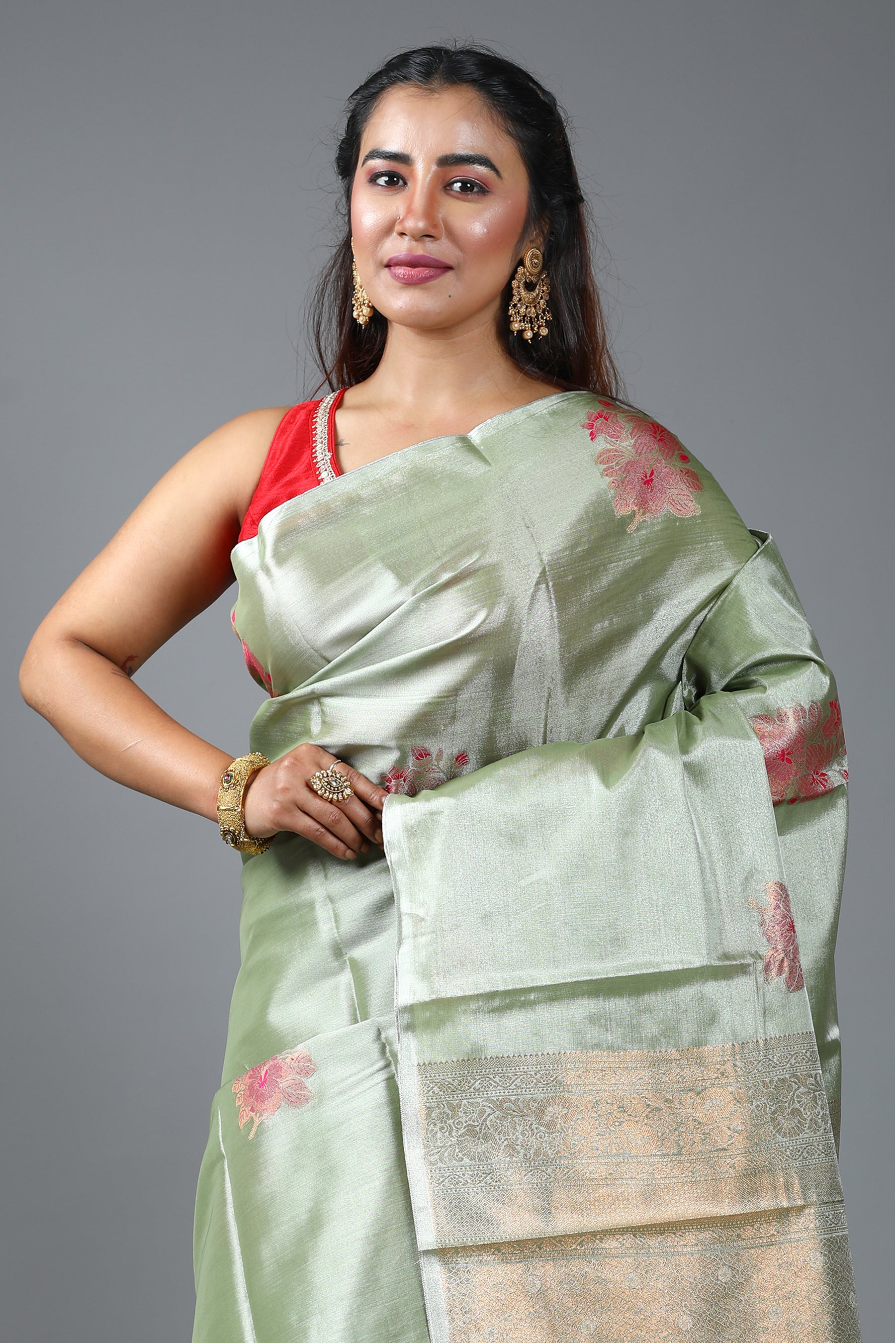 Light Green Blended Tissue Kanjivaram Saree