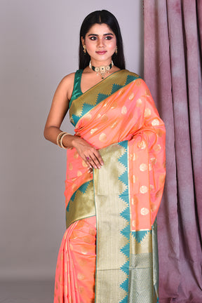 Orange Dual Tone Semi Katan Saree with Golden Zari - Keya Seth Exclusive