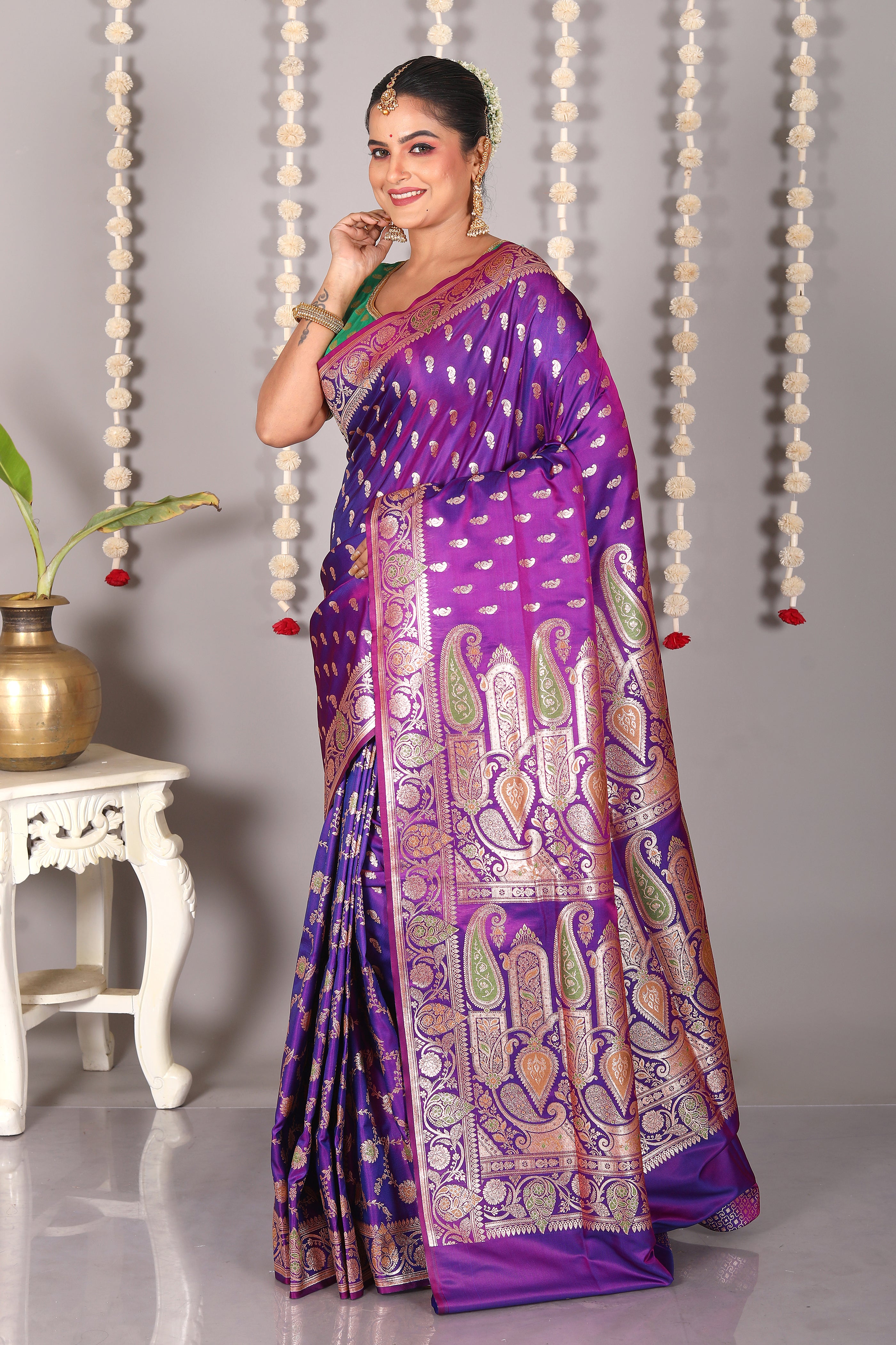 Violet Pure Banarasi Silk Saree - Keya Seth Exclusive