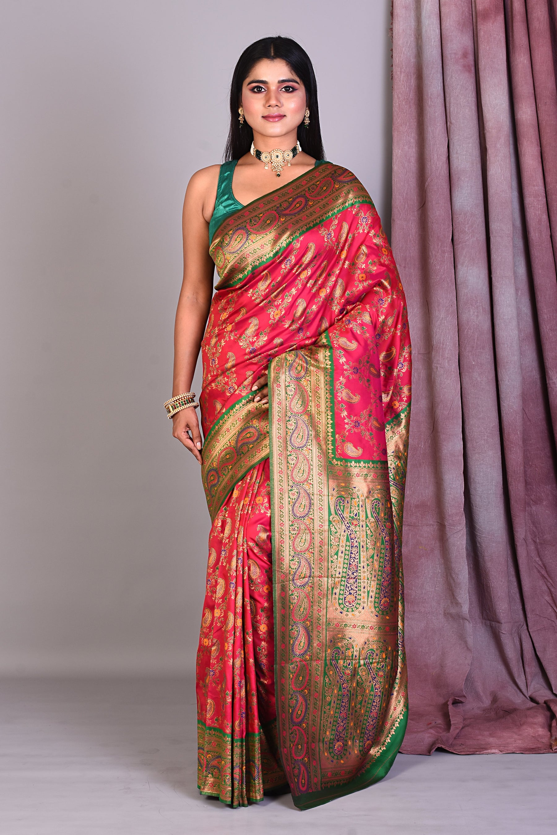 Designer Rani Art Silk Saree with Threadwork - Keya Seth Exclusive