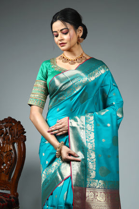 Sea Green Blended Kanjivaram Silk Saree