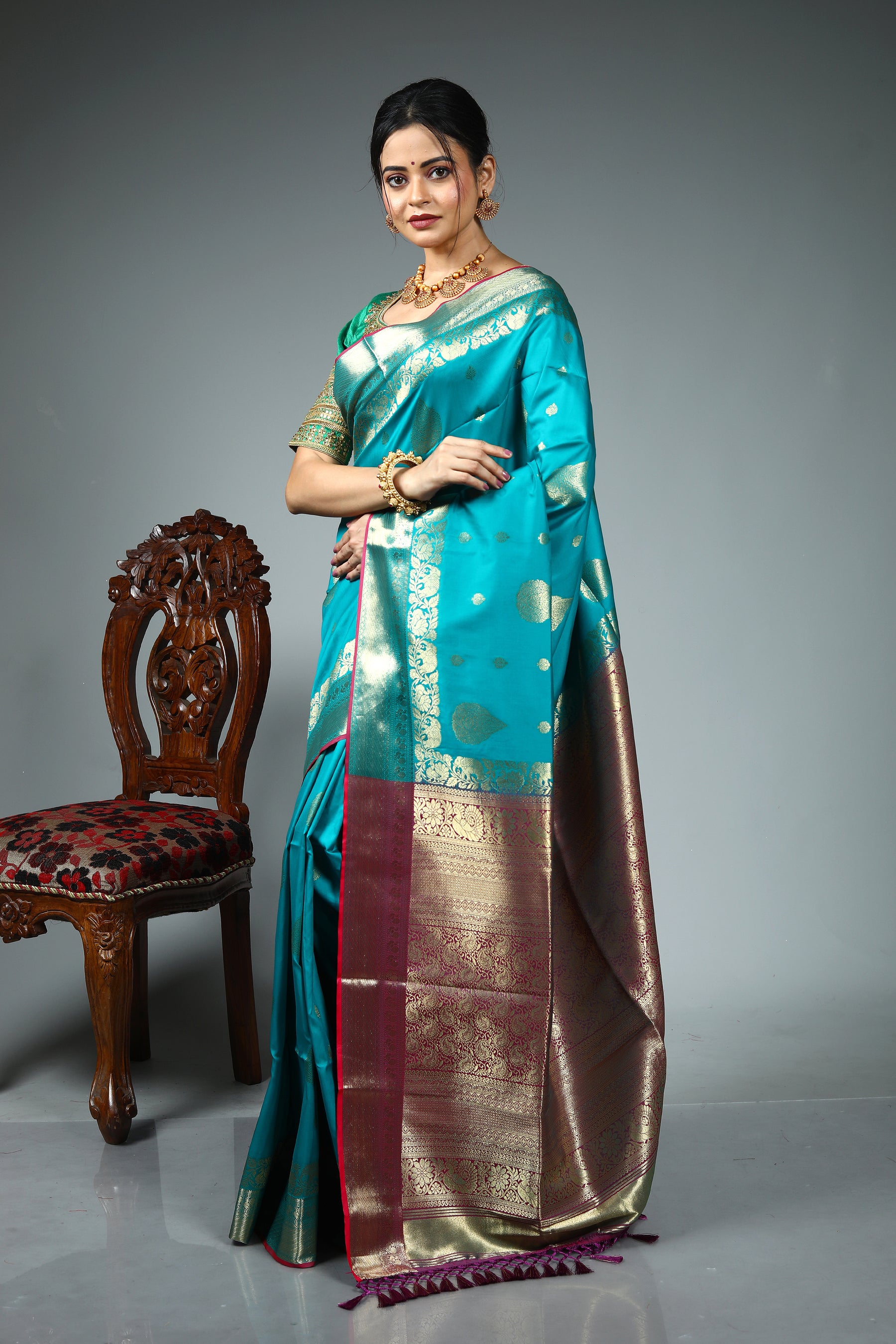 Sea Green Blended Kanjivaram Silk Saree