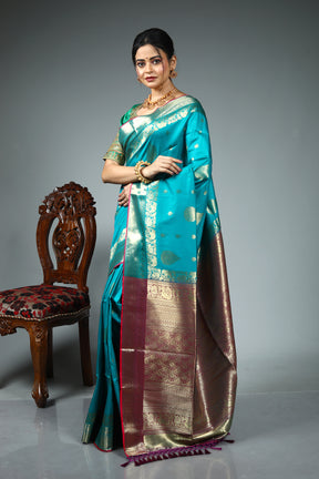 Sea Green Blended Kanjivaram Silk Saree