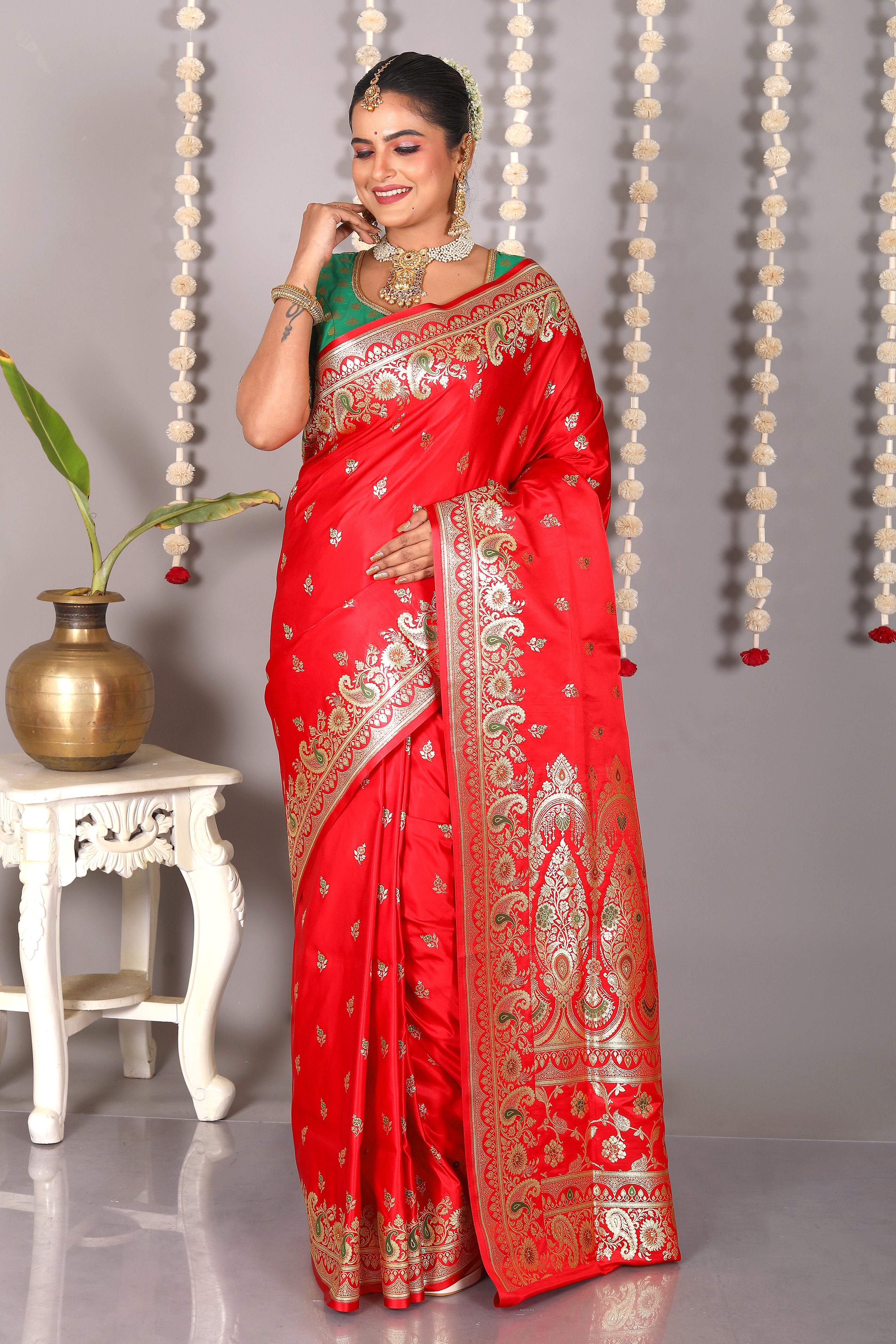 Red Pure Banarasi Silk Saree - Keya Seth Exclusive