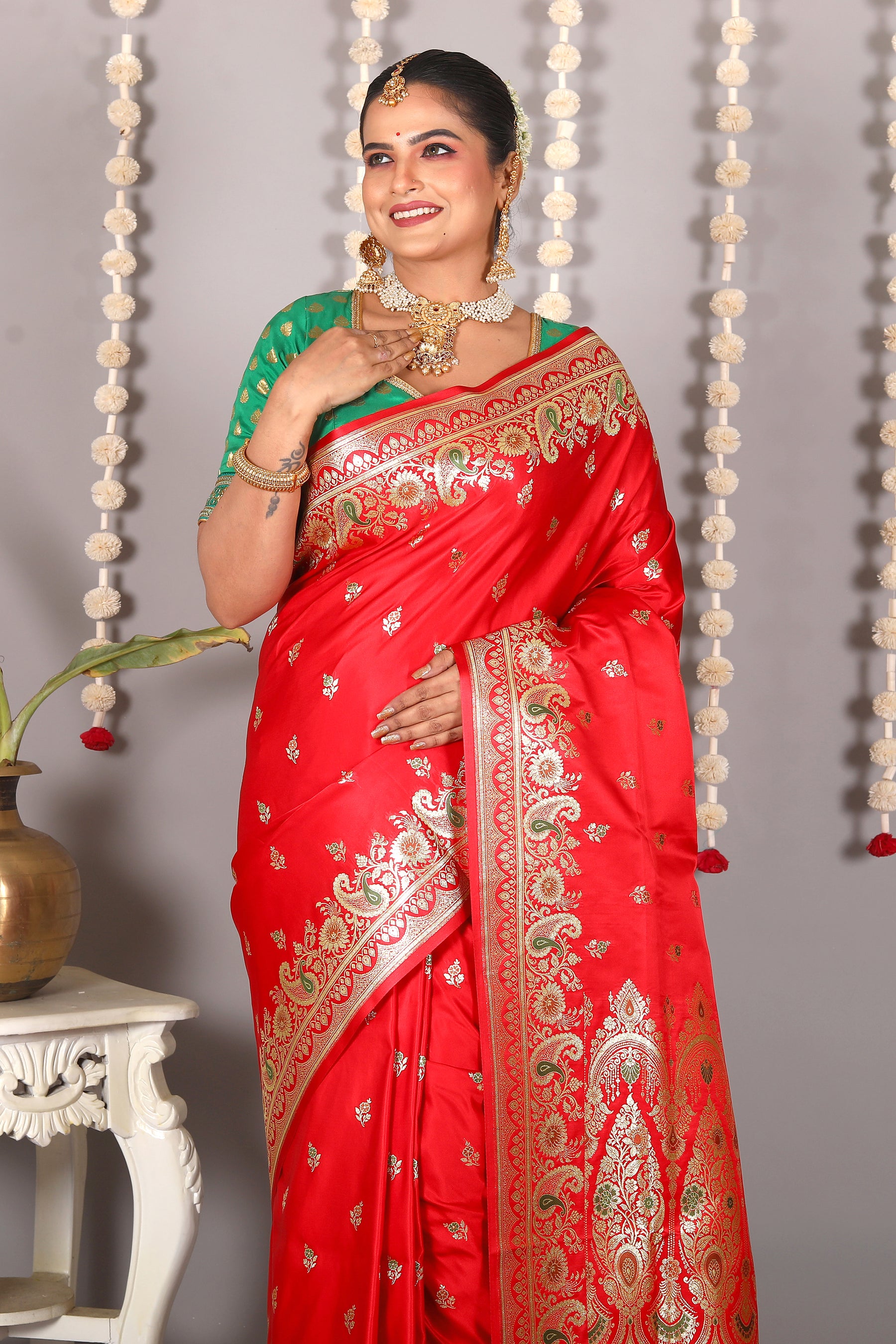 Red Pure Banarasi Silk Saree - Keya Seth Exclusive