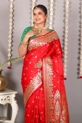 Red Pure Banarasi Silk Saree - Keya Seth Exclusive
