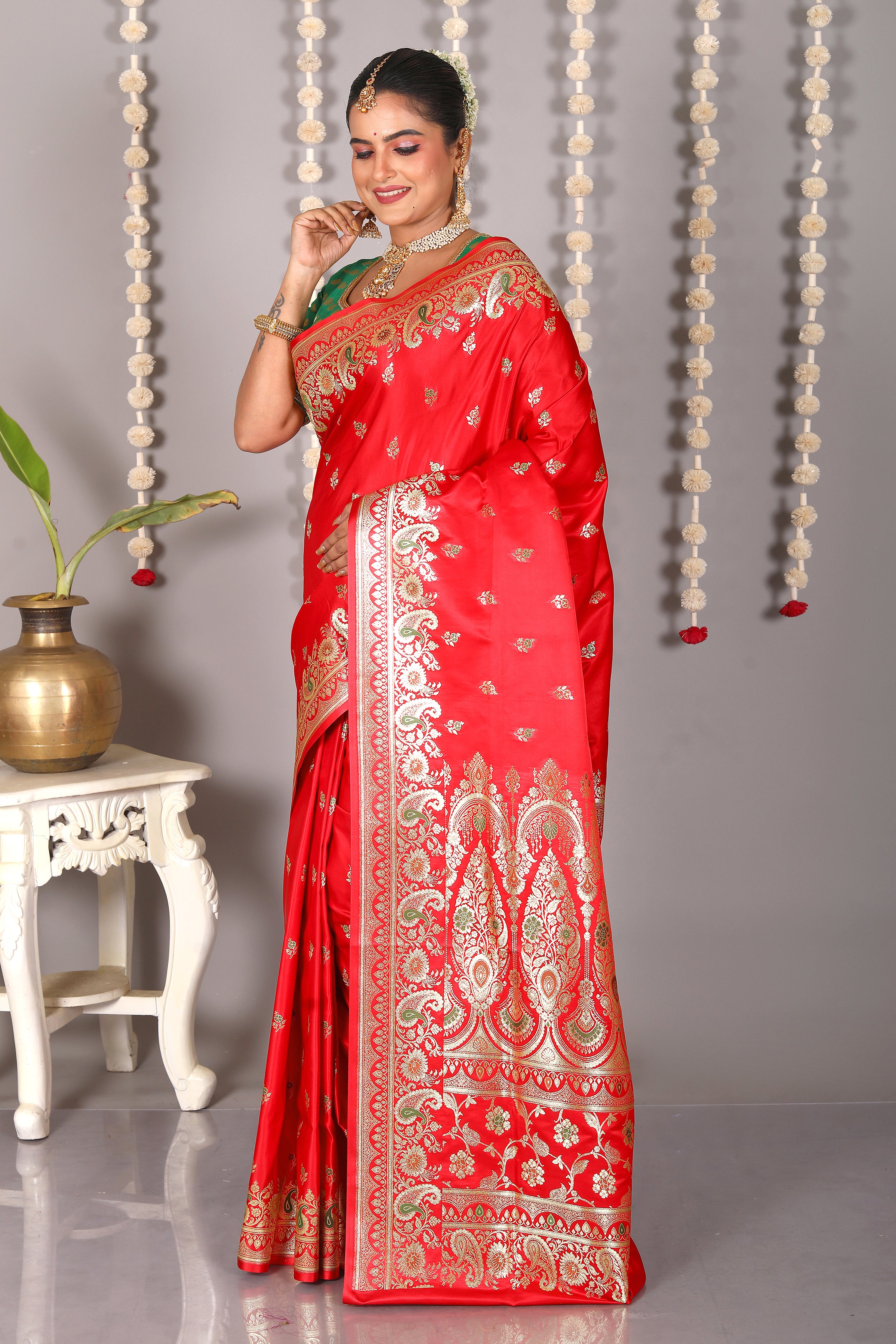 Red Pure Banarasi Silk Saree - Keya Seth Exclusive