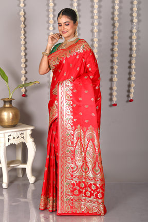 Red Pure Banarasi Silk Saree - Keya Seth Exclusive