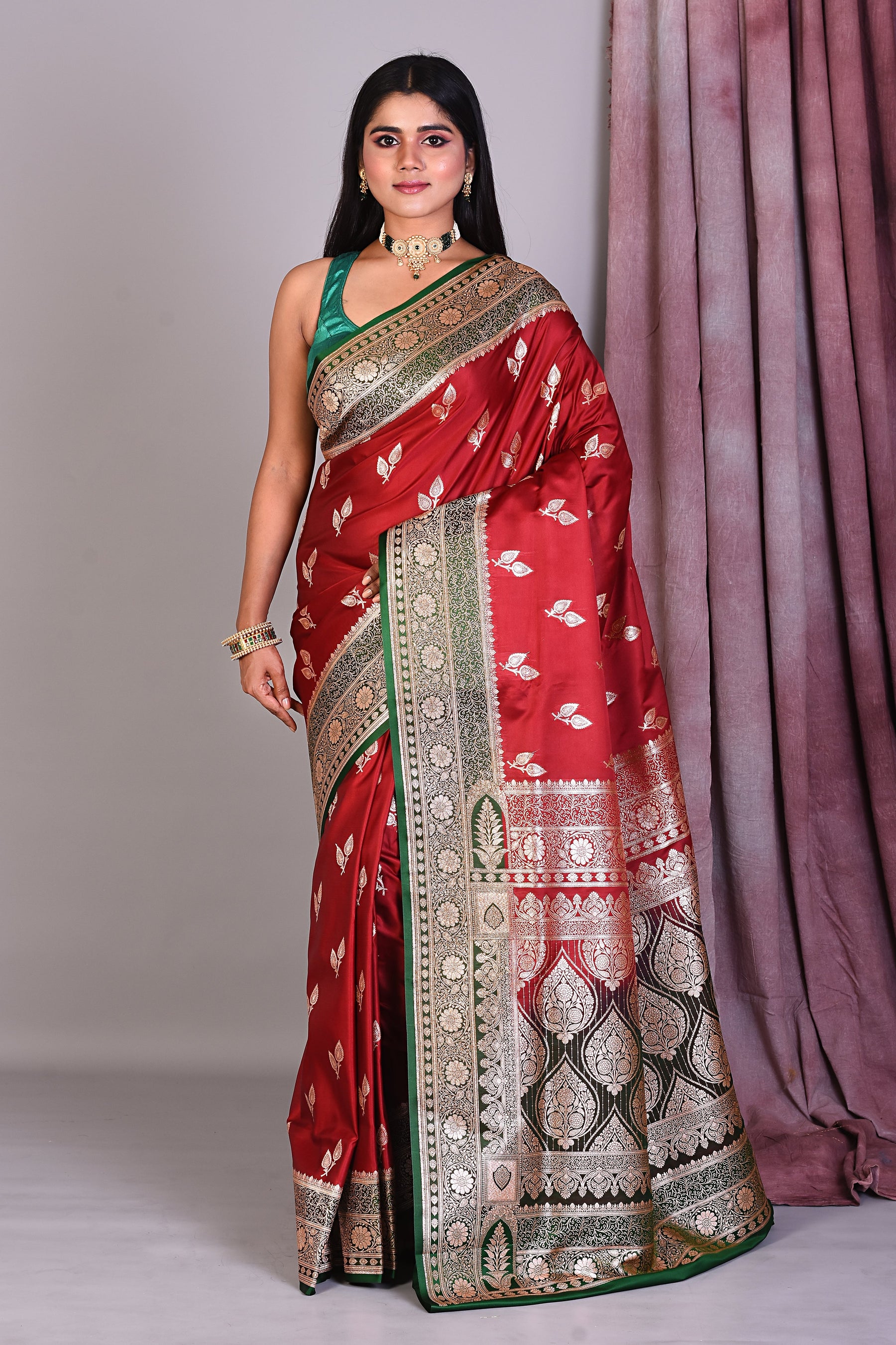 Wine Blended Silk Saree with Golden Zari - Keya Seth Exclusive