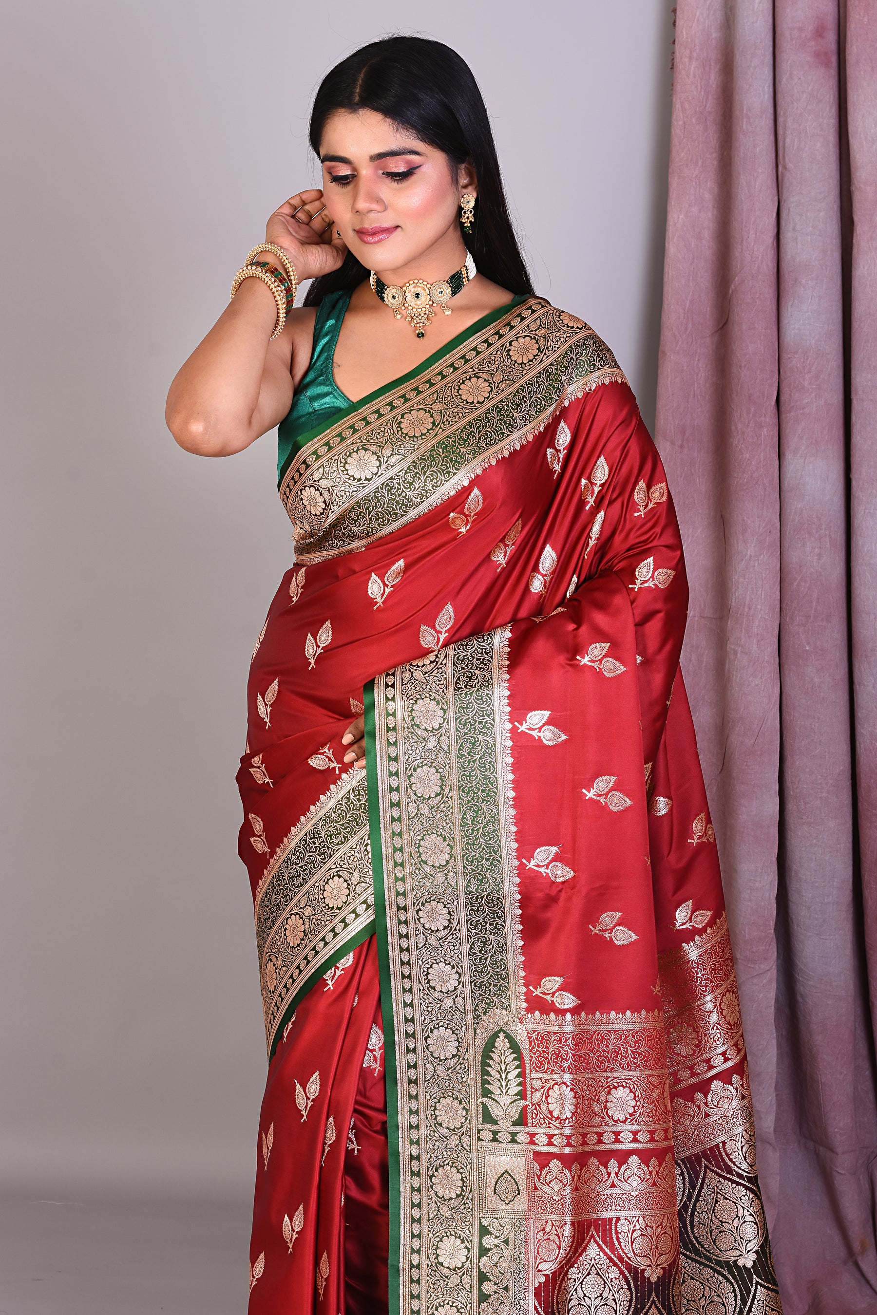 Wine Blended Silk Saree with Golden Zari - Keya Seth Exclusive