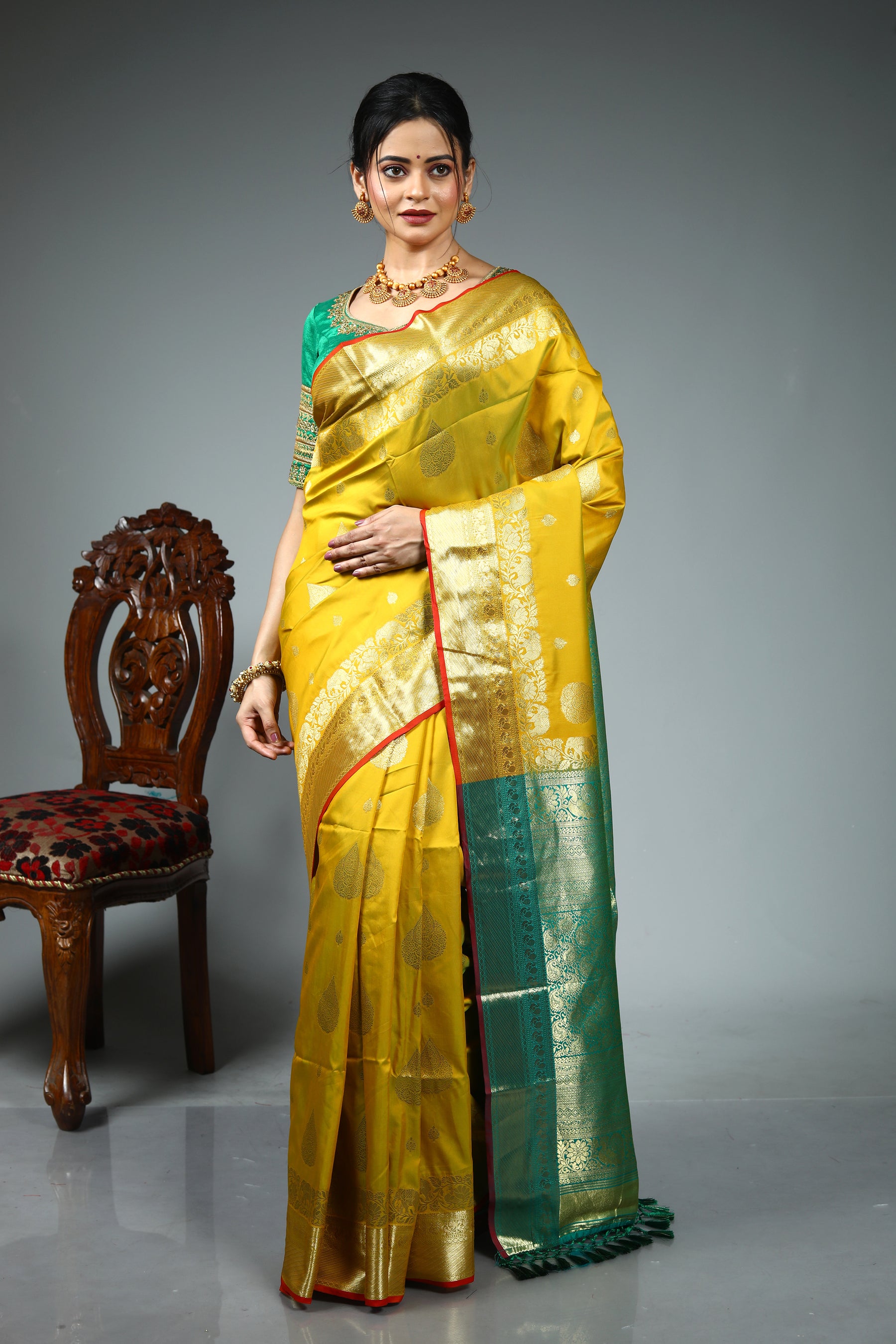 Olive Green Blended Kanjivaram Silk Saree