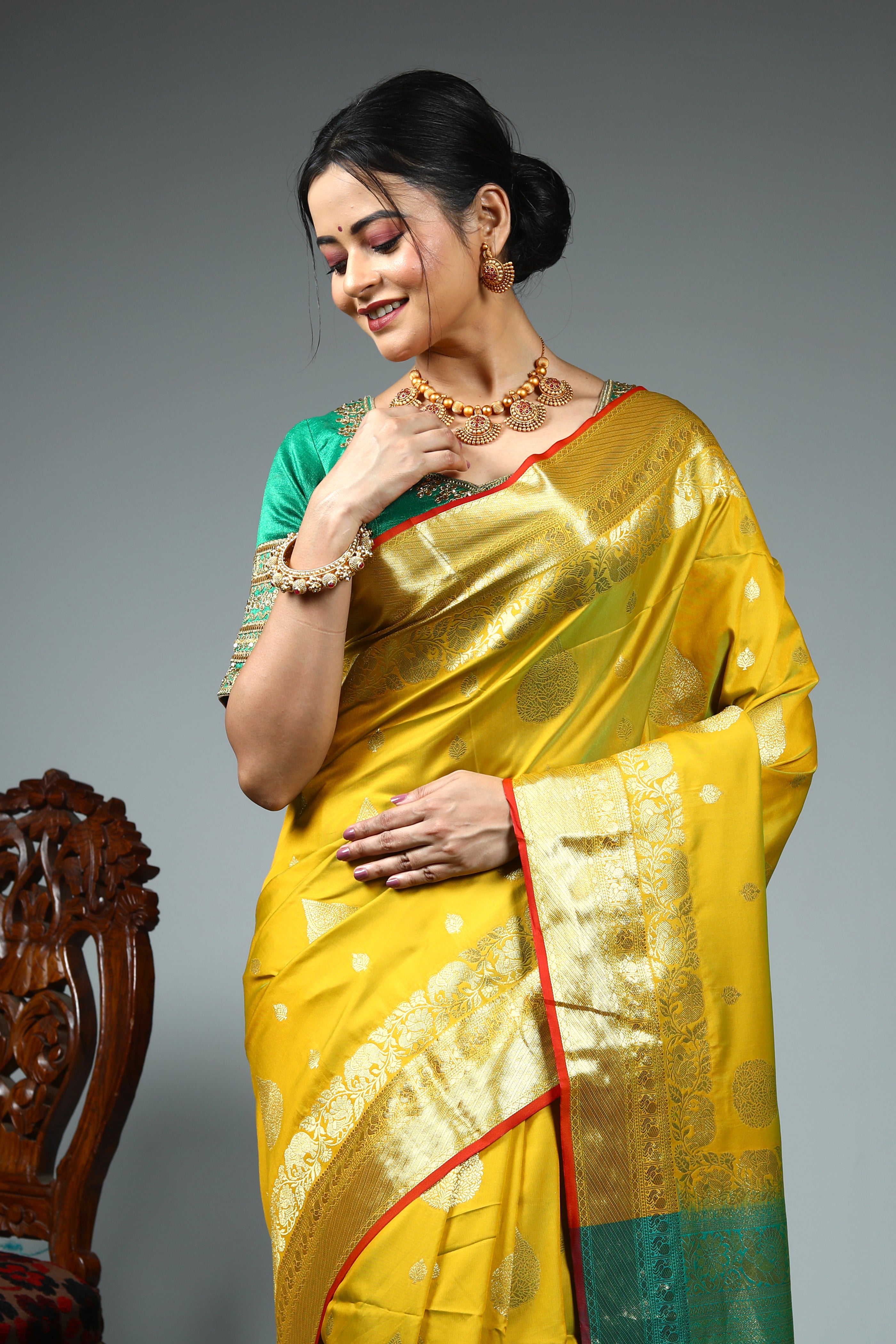 Olive Green Blended Kanjivaram Silk Saree