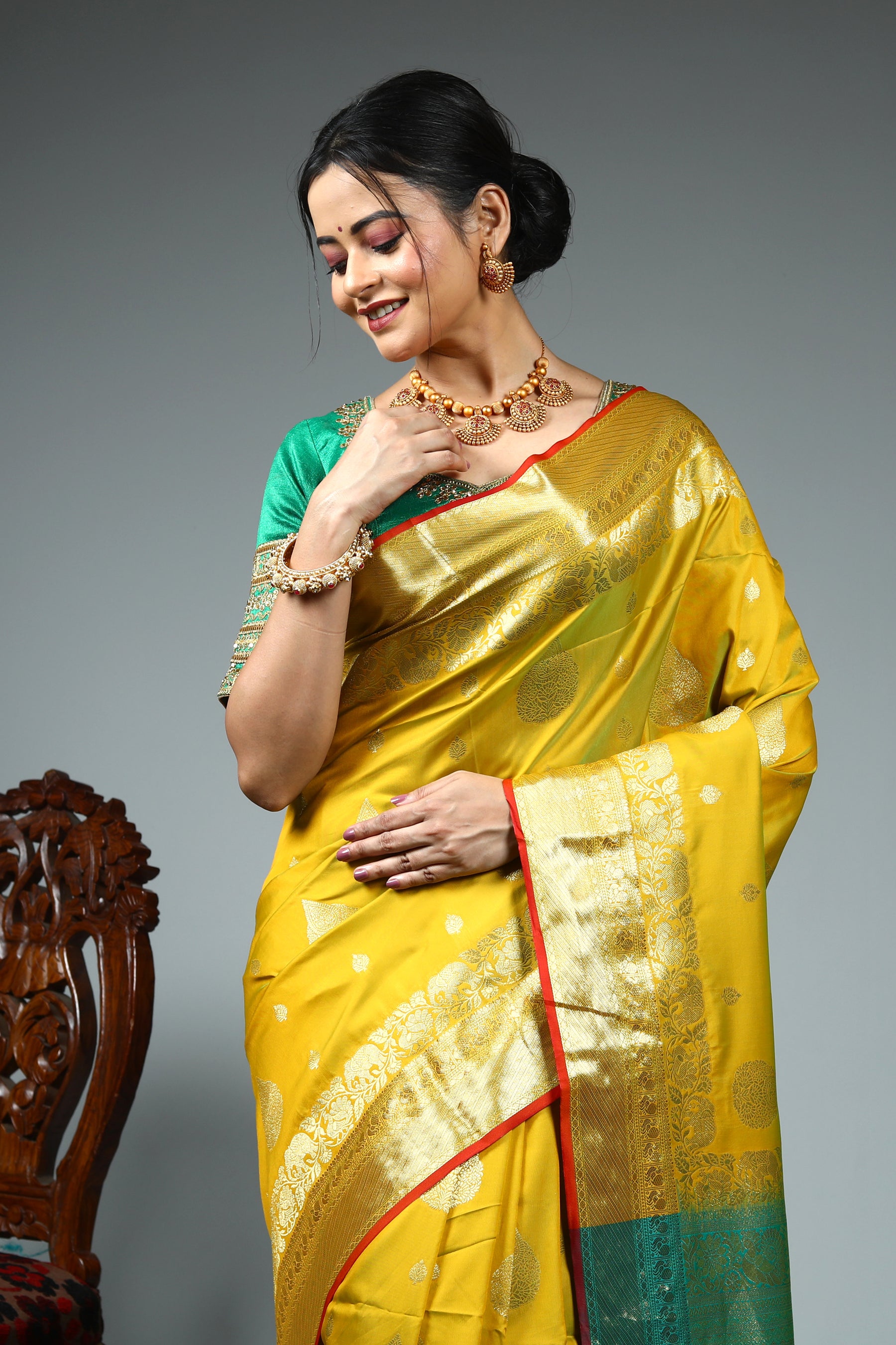 Olive Green Blended Kanjivaram Silk Saree