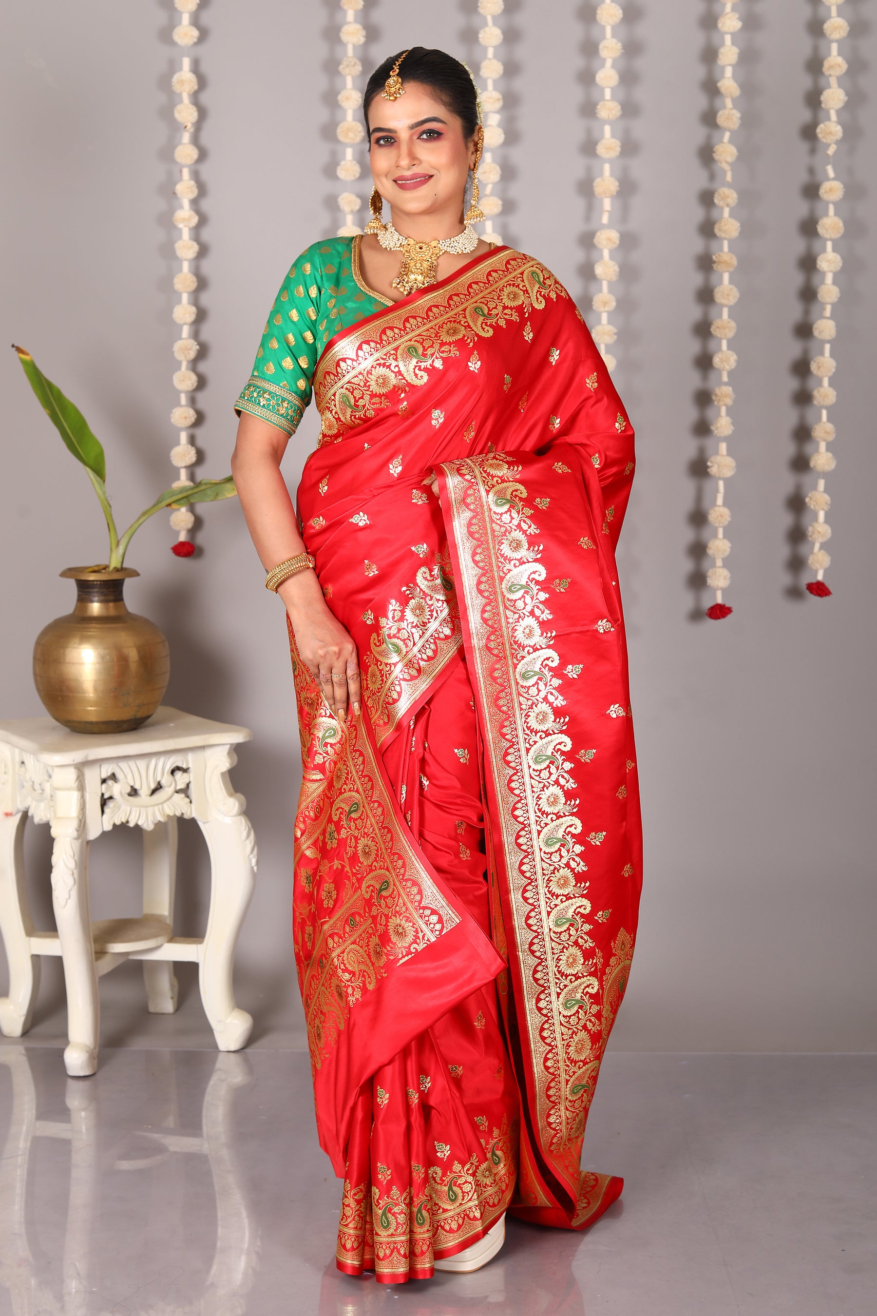 Red Pure Banarasi Silk Saree - Keya Seth Exclusive
