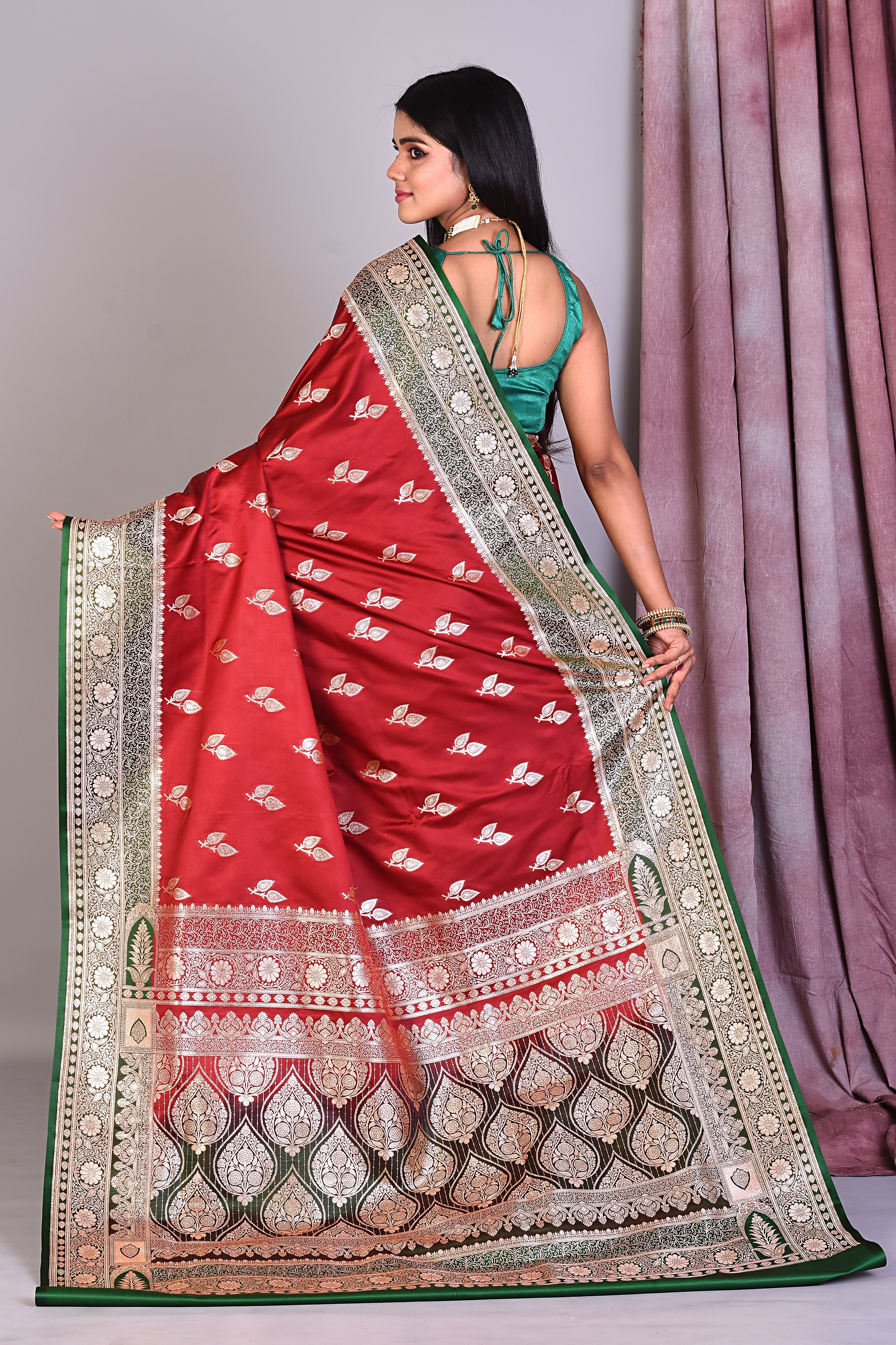 Wine Blended Silk Saree with Golden Zari - Keya Seth Exclusive